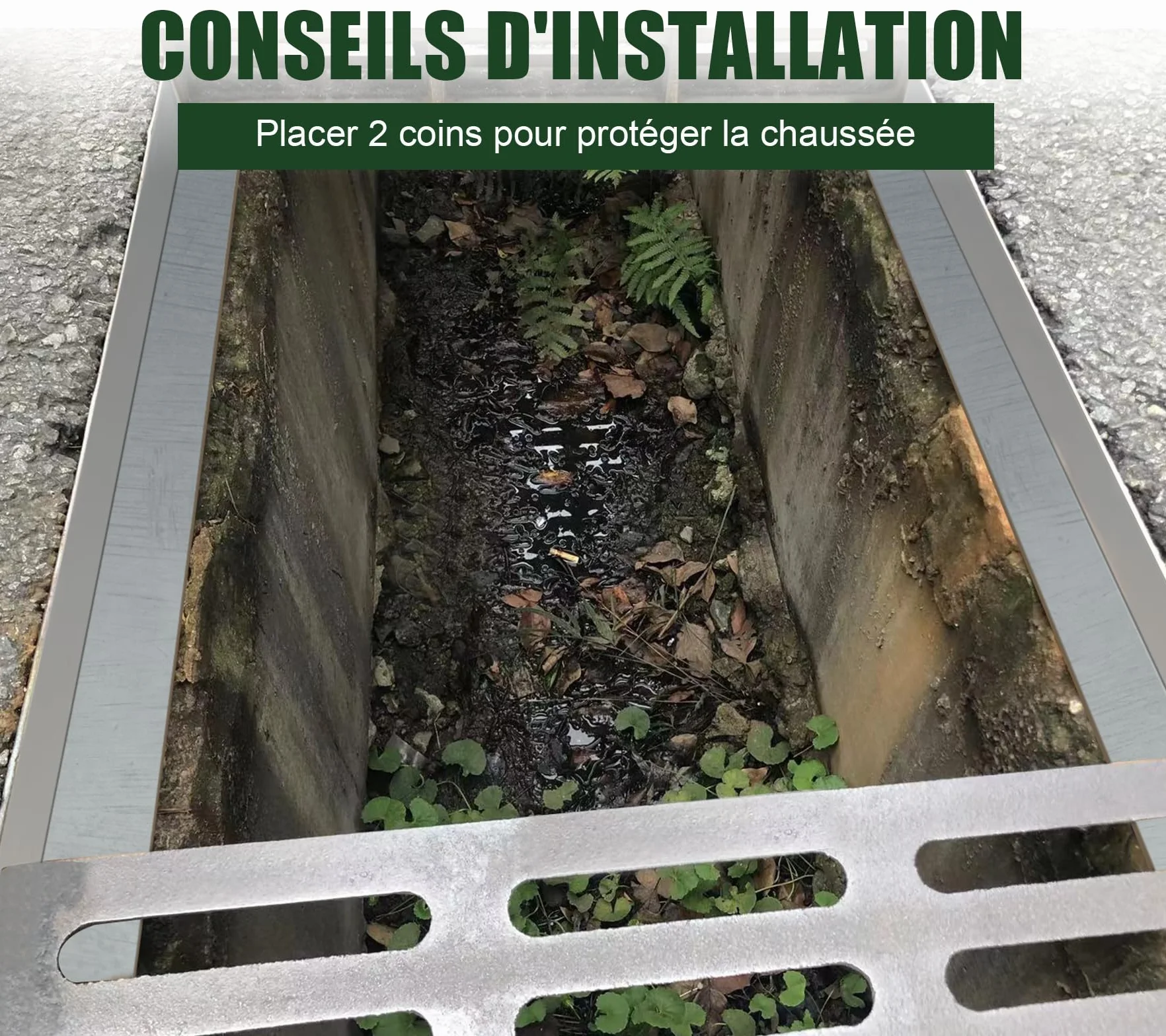 Rejilla de drenaje para zanjas, 500 x 300 mm, de hierro dúctil, resistente, rectangular, rejilla de drenaje de metal, para entradas, jardines, eliminación de aguas residuales, senderos