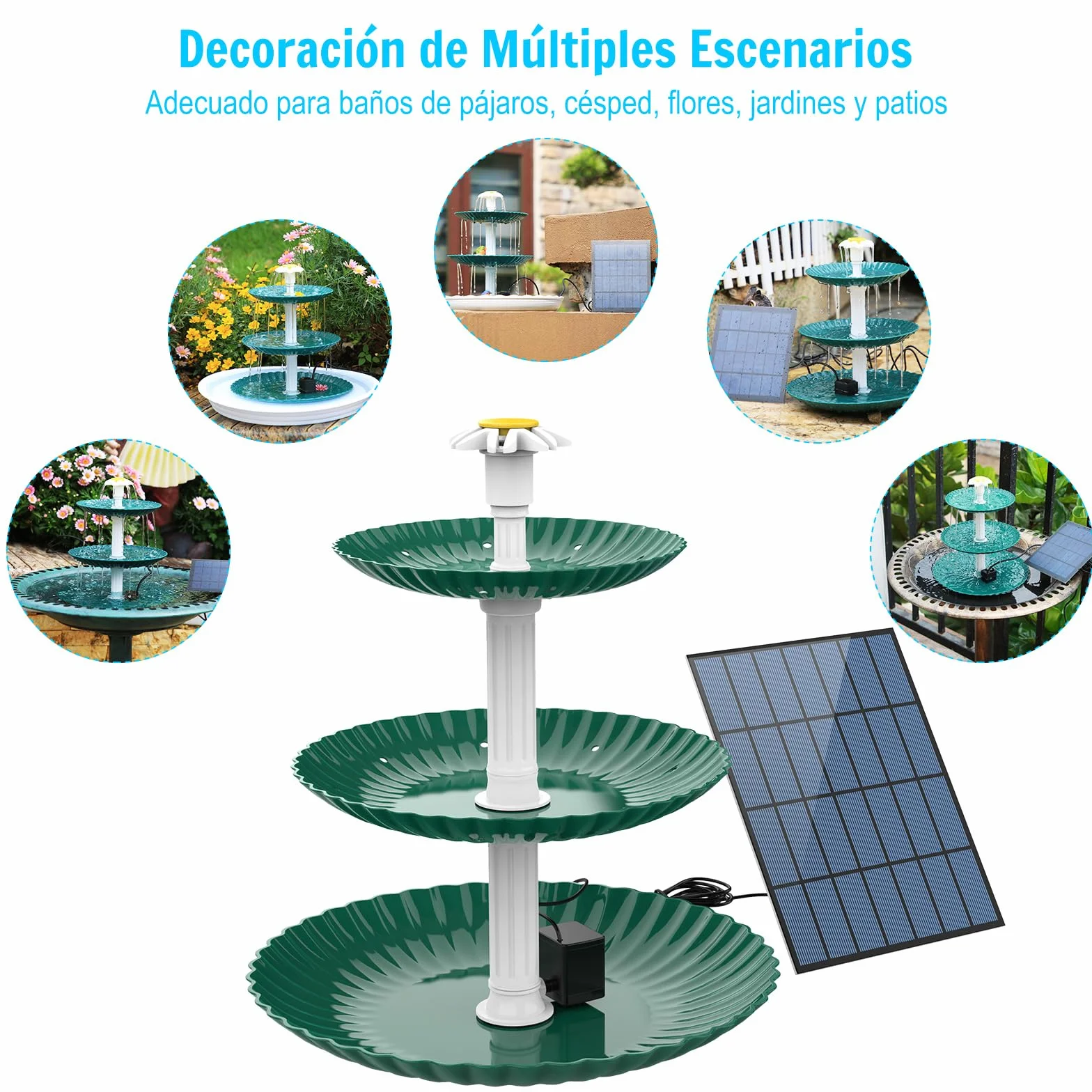 AISITIN - Fuente Solar para baño de pájaros, 3,5 W, 3 Niveles, Desmontable Fuente Solar para baño de pájaros, jardín Fuente, decoración de jardín, comedero, pájaros