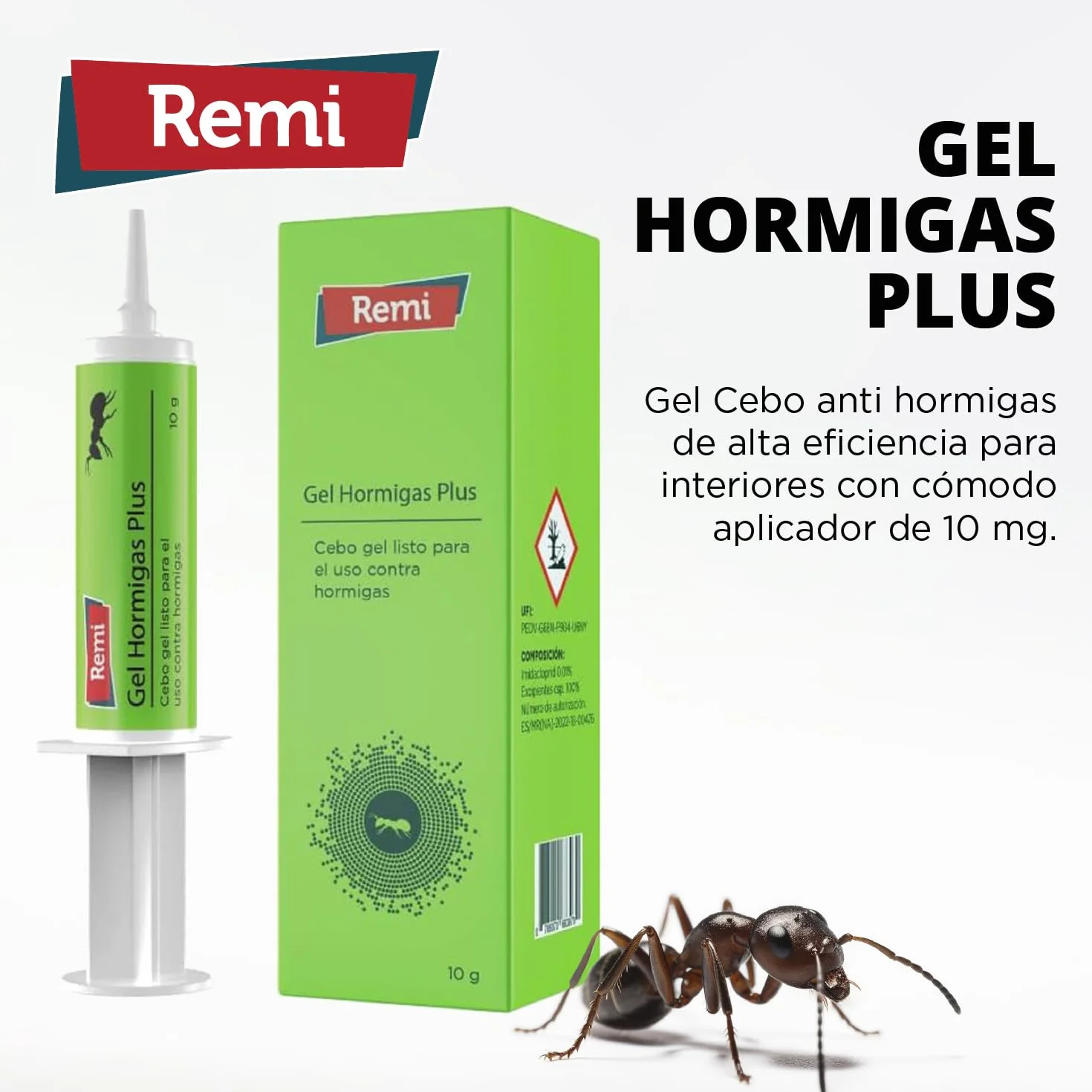 Remi Hogar Gel Hormigas Plus | Gel Insecticida Antihormigas en Jeringa | Cebo Insecticida Listo para Usar | Elimina Hormigas y el Hormiguero | Uso Interior | Alta Eficacia | Uso Doméstico
