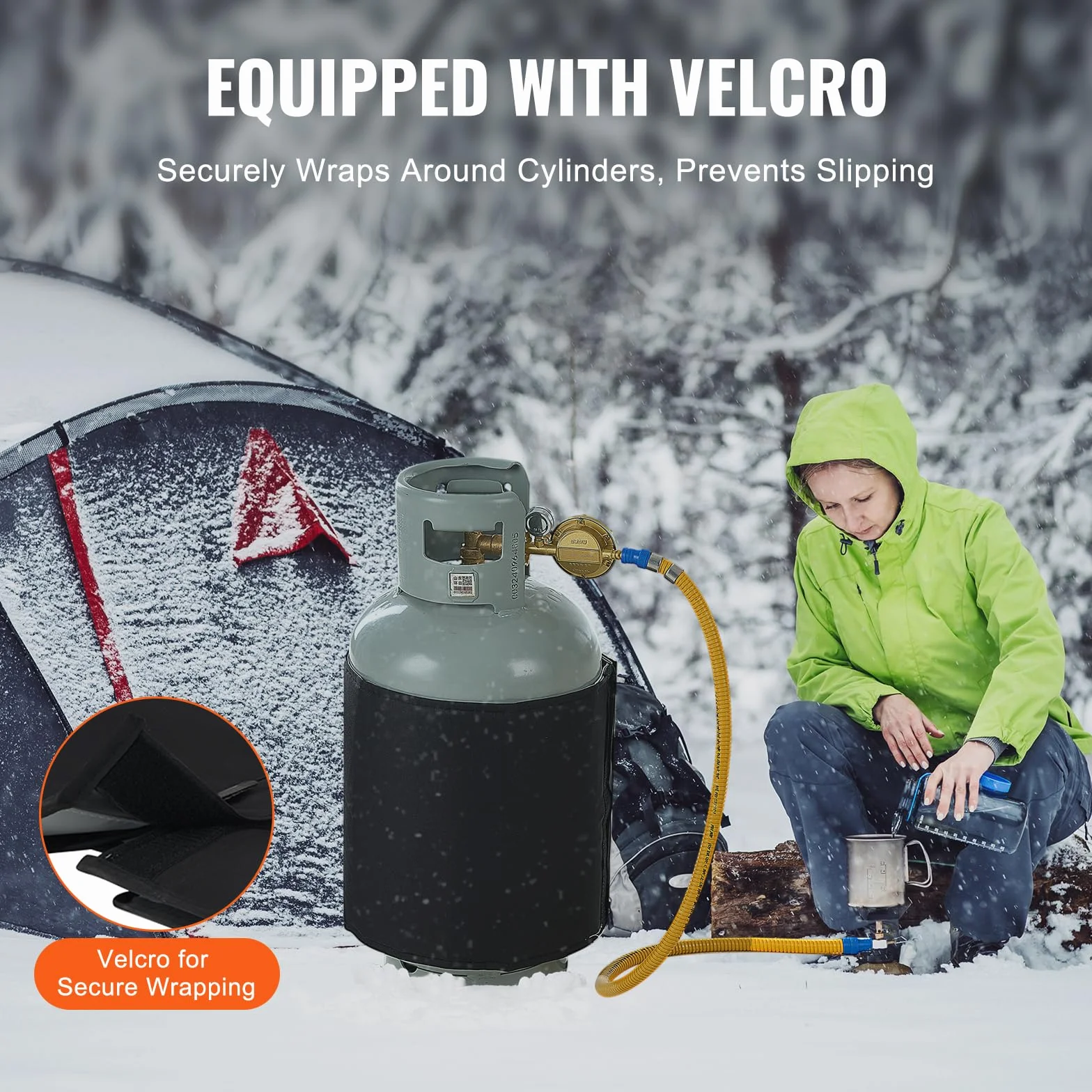 VEVOR Manta Calefactora para Tanque de Propano Cubierta Aislada 120 W 9-18 kg Termostato Interno 32,22 °C Tela Oxford Resistente al Agua