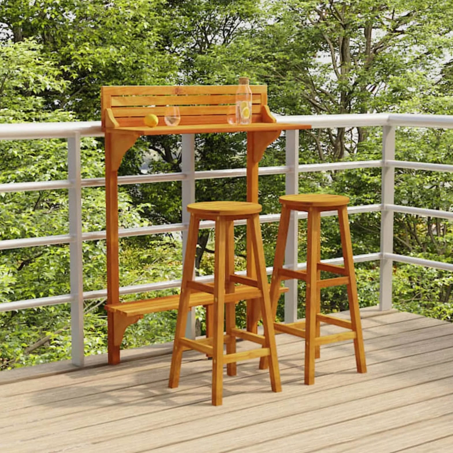 Tidyard Set de Bar para Jardín 3 Piezas Mesa Silla Asiento Patio Terraza Barra Bistró Muebles de Bar Butaca Taburete Alto Pub Bistró Comedor Patio Desayuno Madera Maciza de Acacia 6#