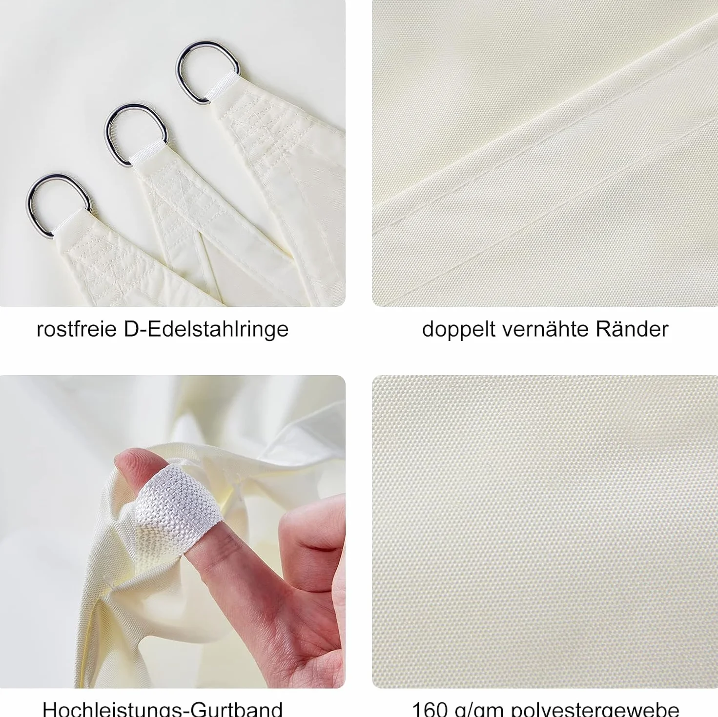 HAIKUS Toldo Vela de Sombra Impermeable Rectangular 2x3m Protección UV PES, Toldos para Patio Exterior Jardín Terraza - Crema