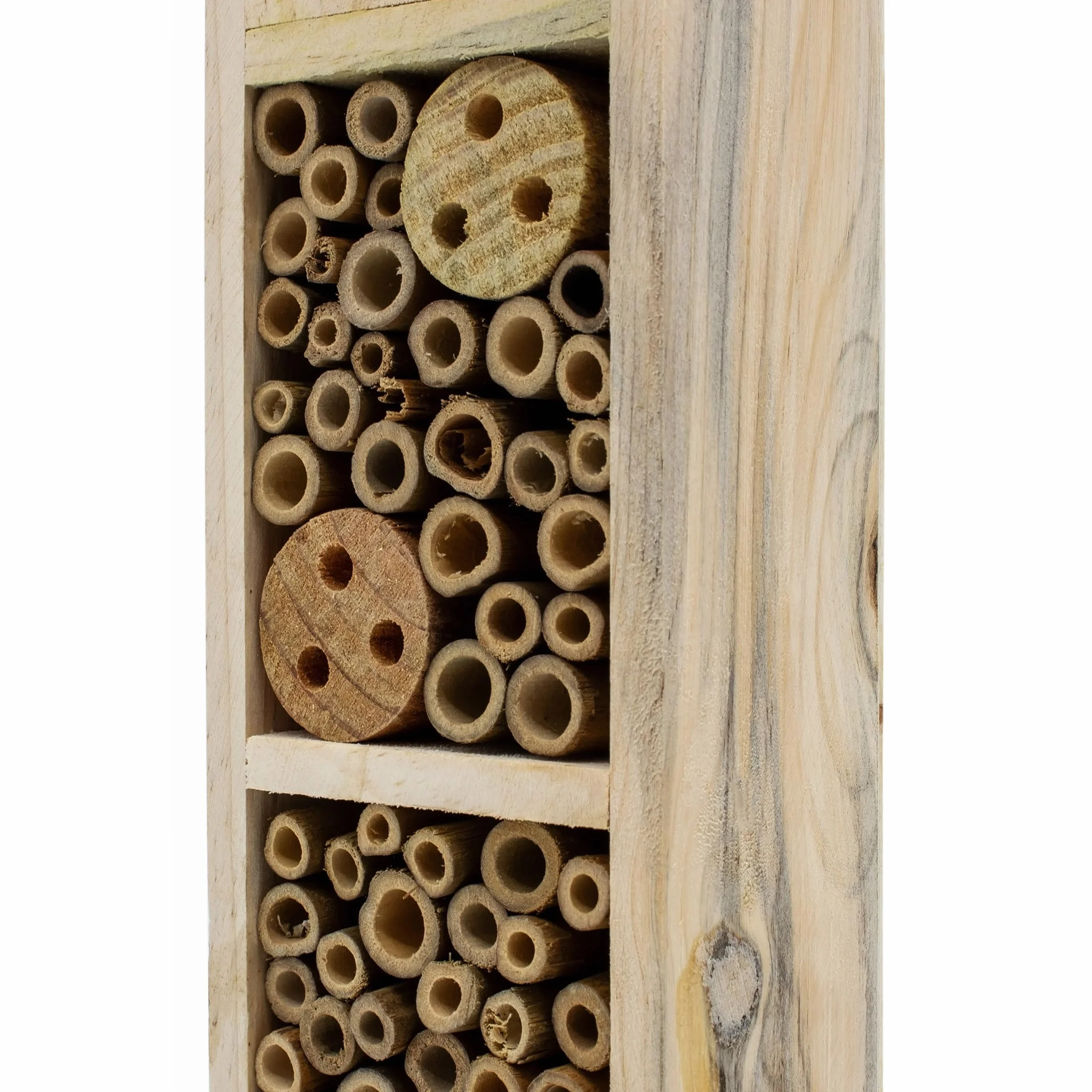 Hotel para insectos de madera con estaca – H 78 cm – Casa de insectos natural para colocar – Bienenhotel Hummelhaus Holzhaus Nisthilfe para abejas, abejas, crisopas, mariposa