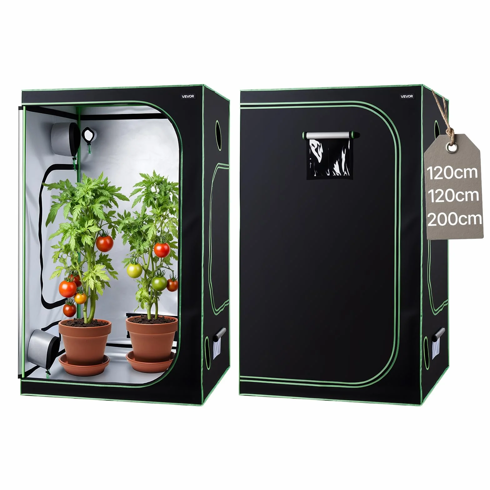 VEVOR Armario de Cultivo Interior 120x120x200 cm, Carpa de Cultivo con Ventana de Observación, Bandeja de Suelo y Cremallera, Mylar 600D de Alta Reflectancia, Tienda para Plantas, Flores, Verduras