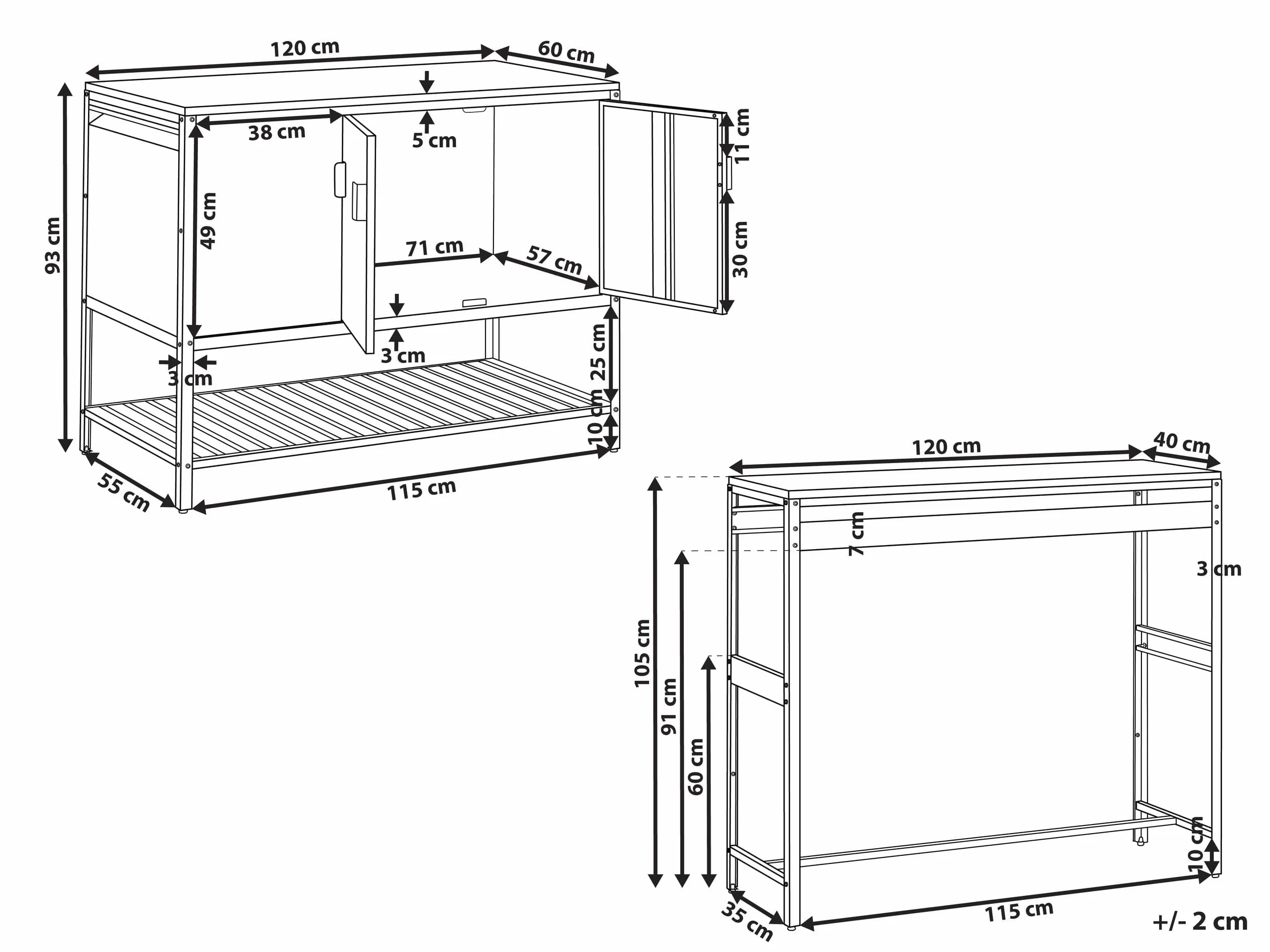 Beliani Conjunto de Armario de Cocina y Mesa de Bar para Exterior de Acero 3 Puertas encimera de Acero Inoxidable jardín Azul Maenza