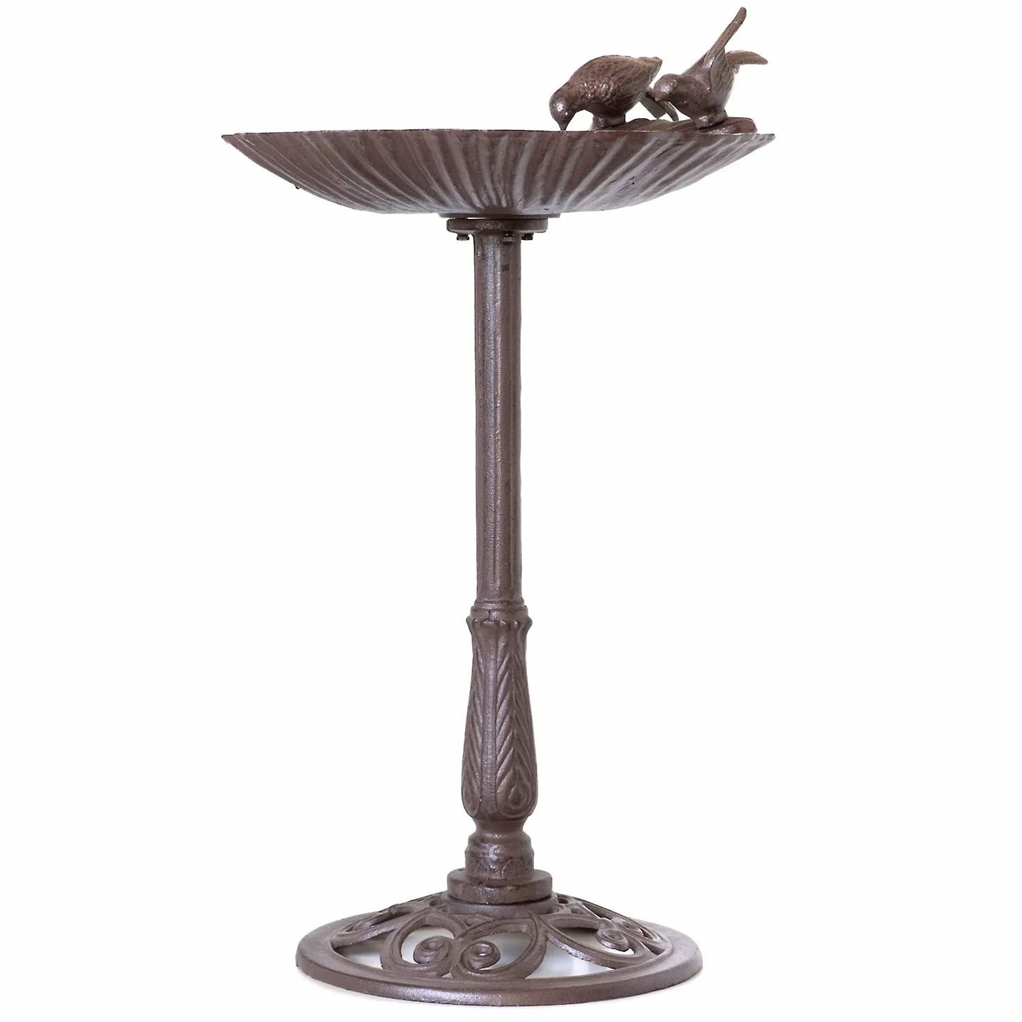 Moritz Bebedero para pájaros, 78 cm de alto, color marrón, hierro fundido, bebedero para pájaros para jardín, baño de pájaros con soporte, diseño antiguo