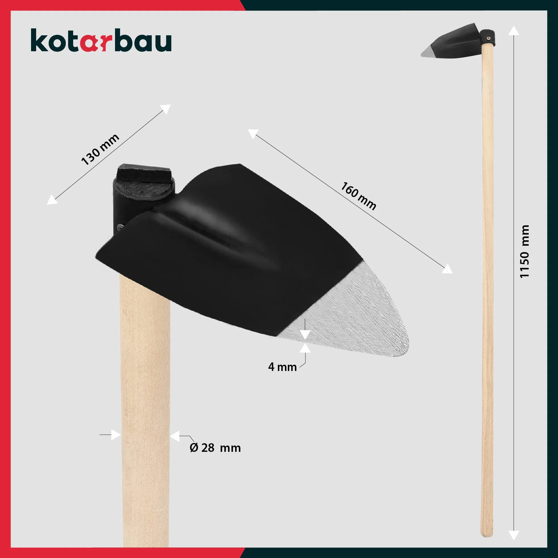 KOTARBAU® Azada de jardín con forma de corazón de 138 x 110 mm con mango de 115 cm, azada de madera, azada para plantas, herramienta de jardín para trasplantar, deshierbe, cuidado de jardín,
