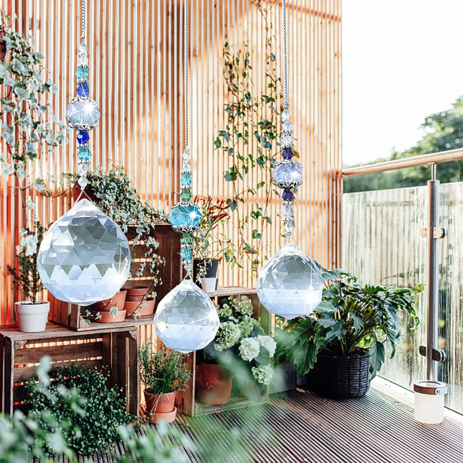 4 colgantes decorativos de cristal, arco iris, atrapasueños de cristal, decoración de prisma, bola de cristal, cristales como decoración, adorno colgante de cristal para el hogar, oficina, jardín