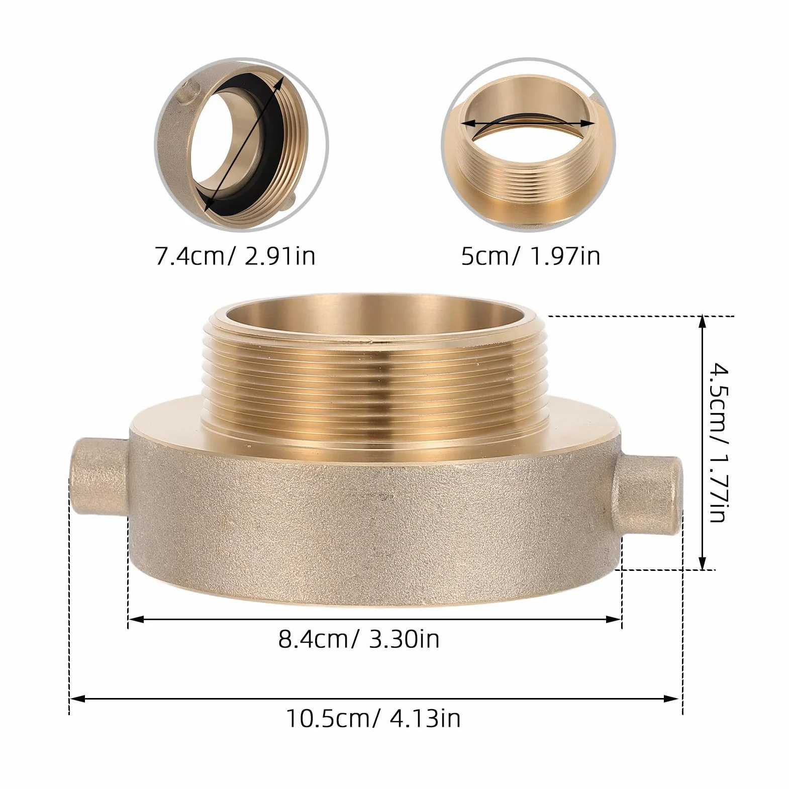 Operitacx Adaptador de manguera contra incendios para hidrante, conector de hidrante NPT de 2-1/2" x 2" con pasador de seguridad, acoplador de manguera de cobre para tuberías de jardín,