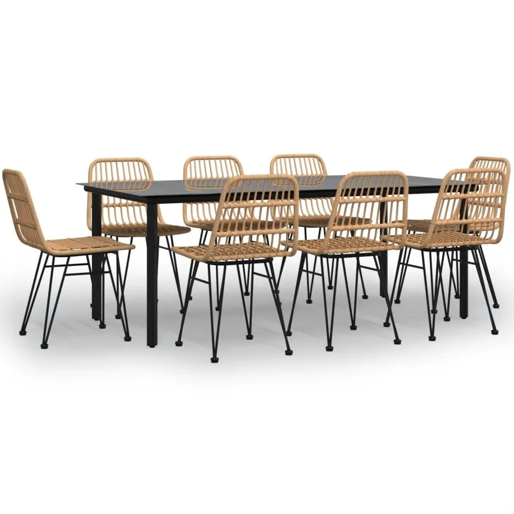 Juego de muebles de jardín de 9 piezas de ratán sintético con estructura de acero y ratán sintético para exteriores