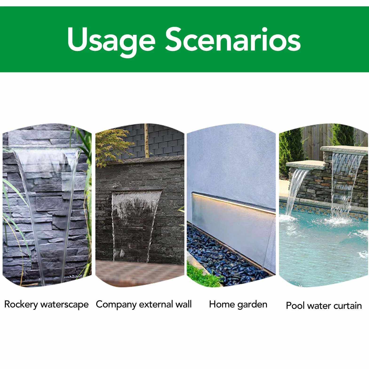 Caño de Cascada de Acero Inoxidable 304, Fuente de Piscina con Diseño de Apertura Superior Ancha y Fácil Instalación, Decoraciones de Jardín Al Aire Libre (500MM)
