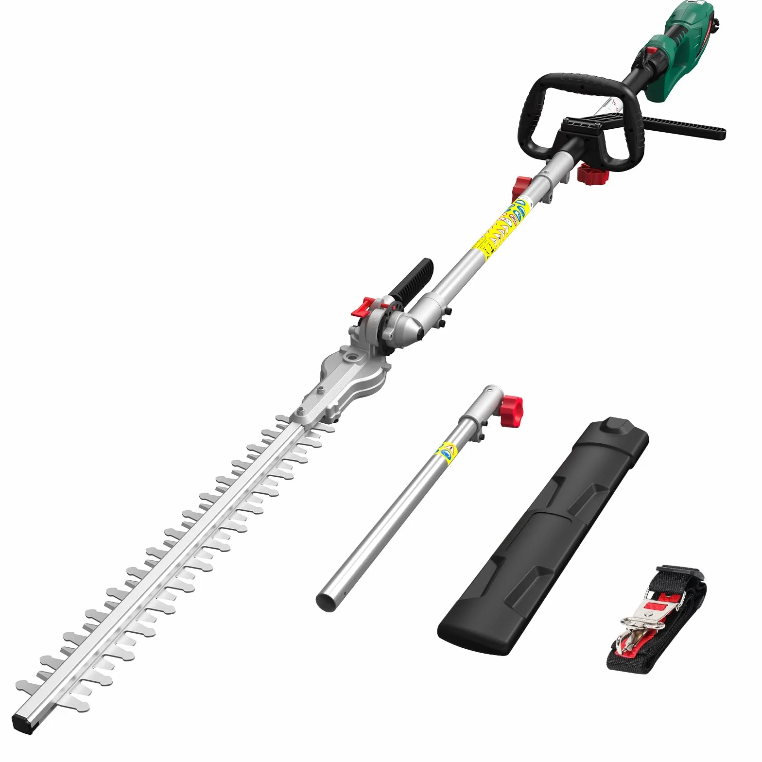 HYCHIKA Cortasetos Electrico Telescopico 900W, Cortasetos Telescopico, Extensible 200-250 cm, Cabezal Pivotante +90°~-45°, Doble Interruptor y Doble Asa, para Podar Césped, Arbustos y Setos