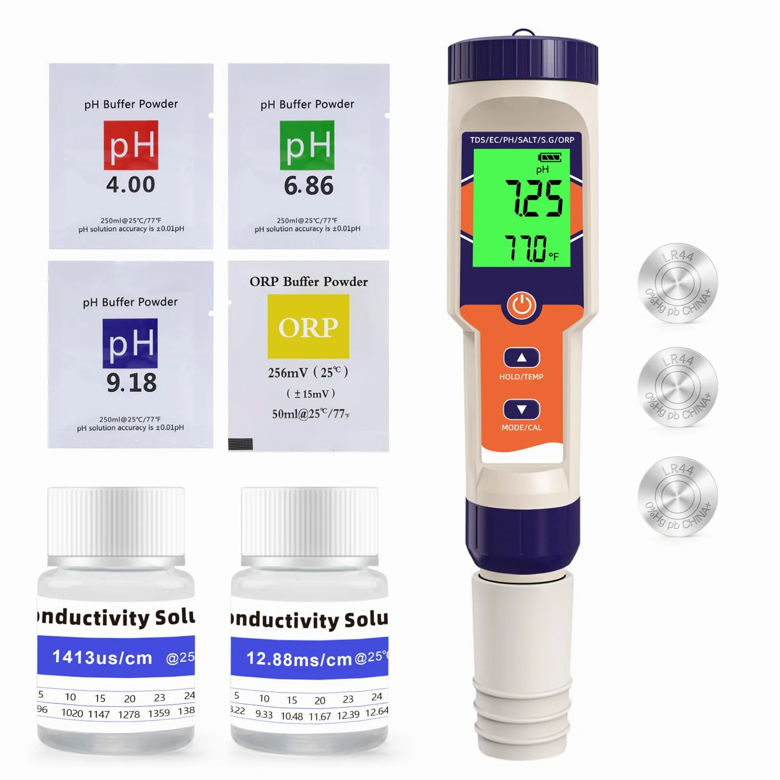 Probador digital de sal de piscina 7 en 1 | pH, ORP, salinidad, TDS, EC, medidor de temperatura, para piscinas de agua salada, jacuzzis, spas, acuarios, hidroponía