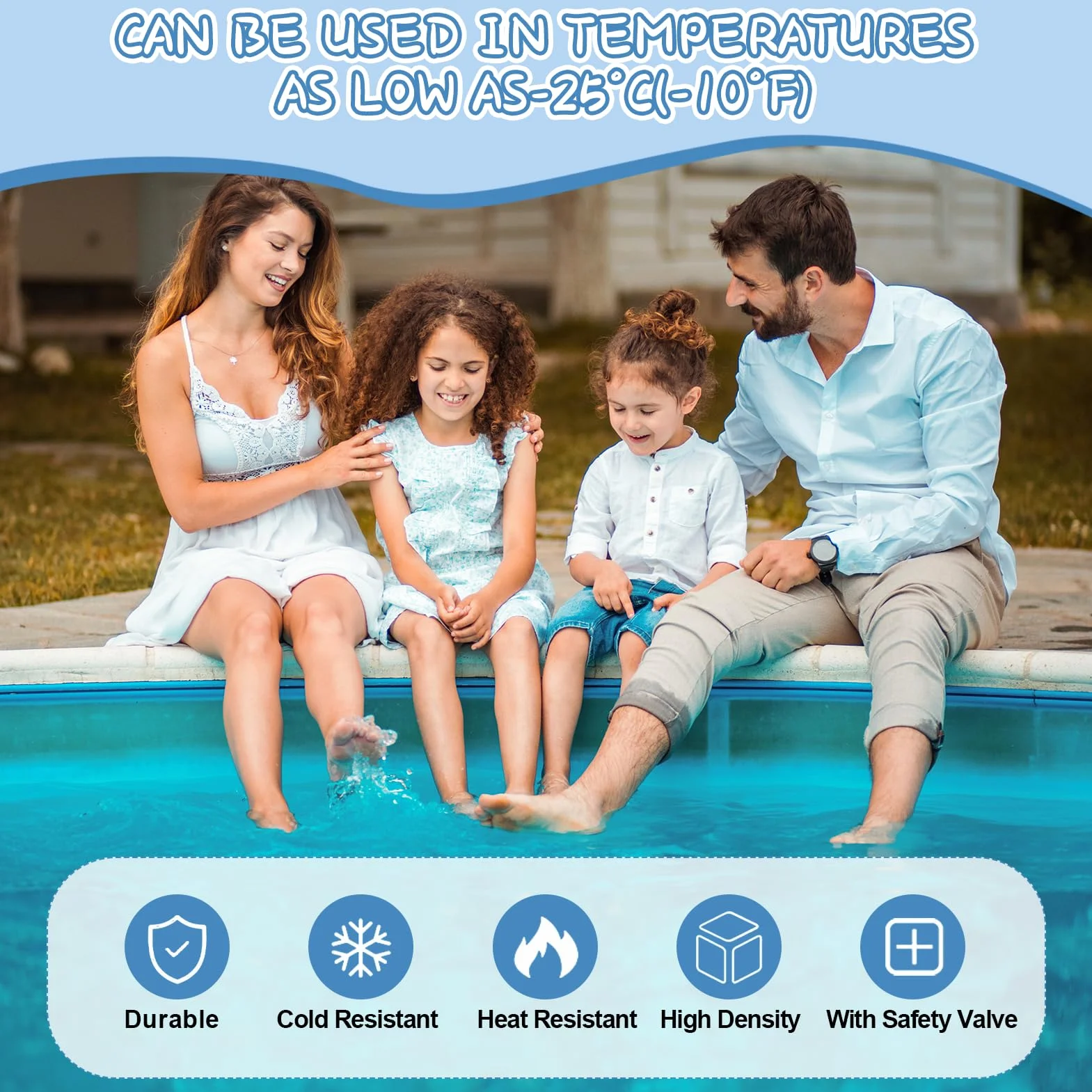 Cojín de invierno grueso de PVC para piscina, tamaño XXL, 120 x 120 cm, impermeable, forma redonda, almohada de aire para piscina, accesorios inflables con válvula de seguridad