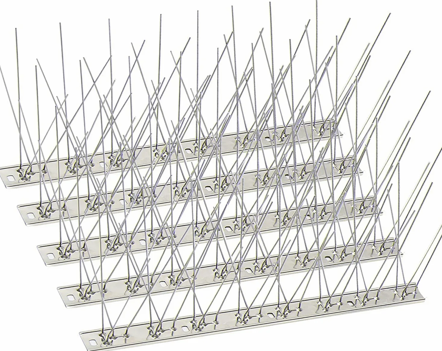 KKY Base de acero inoxidable con puntas de pájaro, kit de valla de uñas repelente de pájaros, se puede utilizar para detener palomas y otras aves pequeñas, cubriendo 43.2 pies (sin pines) 40 paquetes.