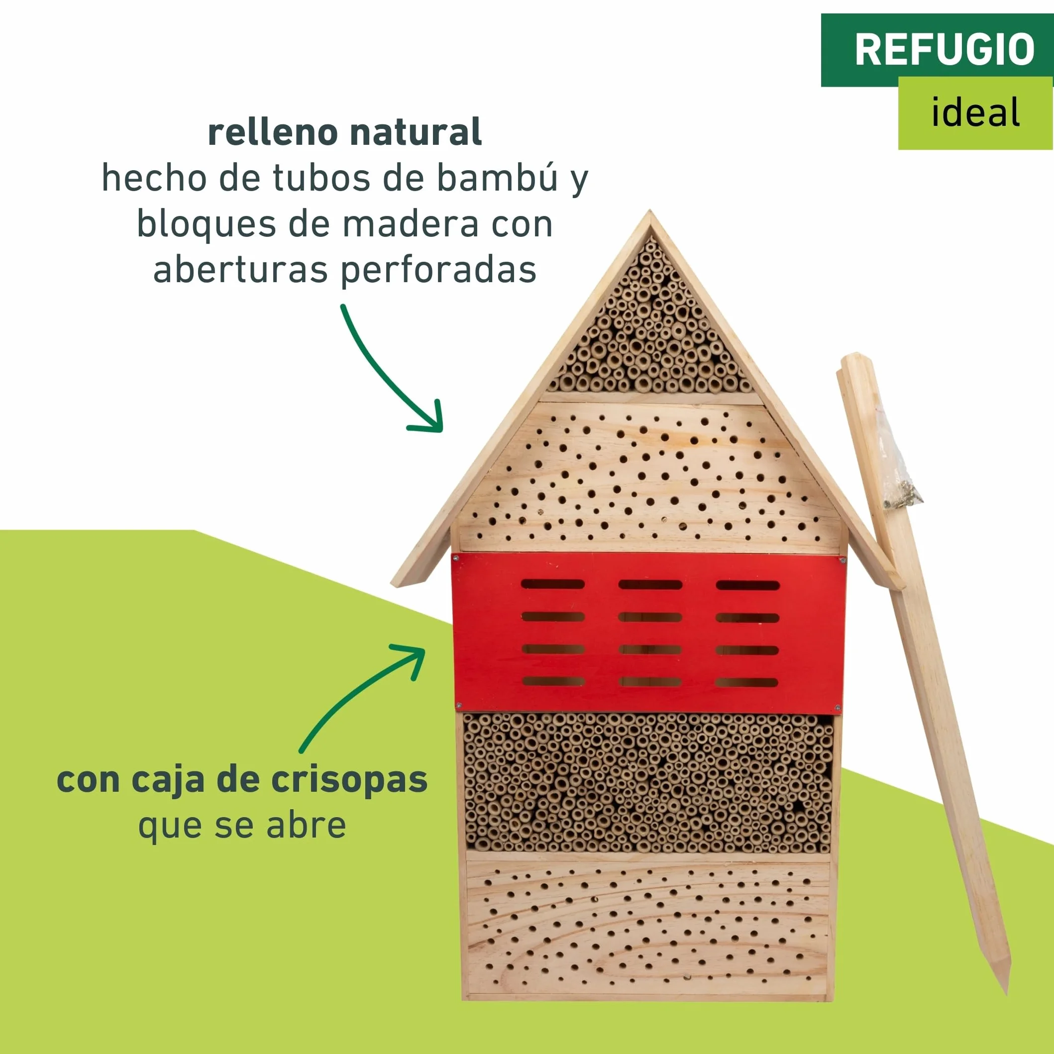 Windhager Hotel de Insectos High-Rise - Madera y bambú - Hotel de Abejas, casa de Insectos - casa de Insectos para Abejas, Mariquitas y crisopas - Hotel de Abejas con Patas de Madera