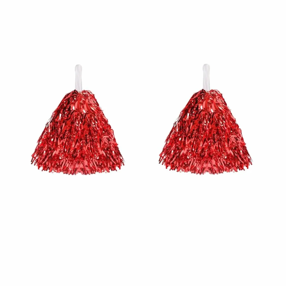 Pompones de animadora rojo metálico Naisfei para deportes danza fiesta