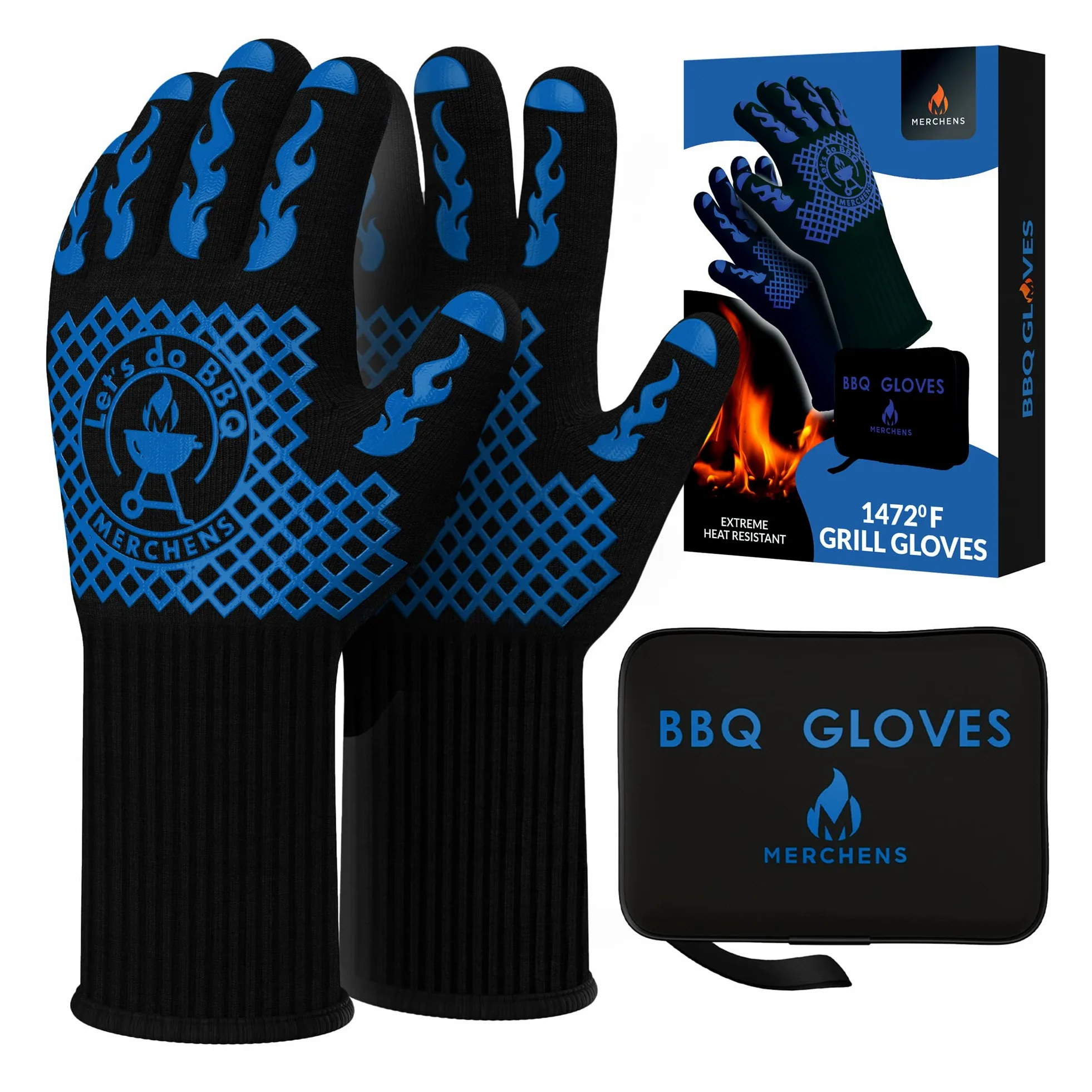 Guantes BBQ 33 cm Manoplas (Azul)