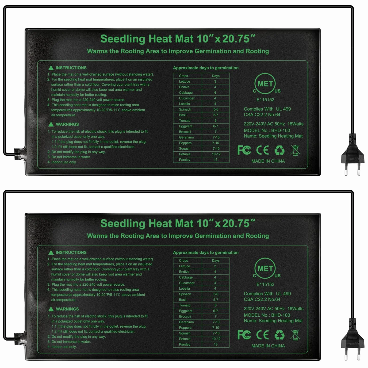 RIOGOO Placa calefactora para Invernadero, germinación, jardín hidropónico, terrario - Marcado CE - 18W de Potencia - Medidas 24 x 52 cm(2 Paquetes)