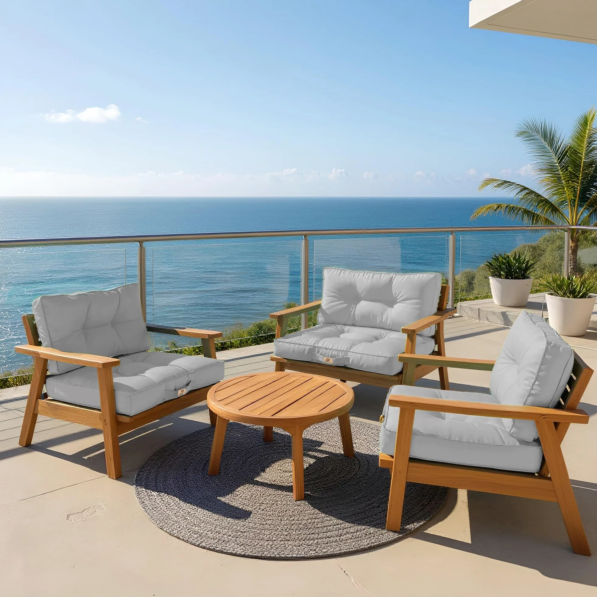 Cojines Exterior para salón de jardín - Ideal para terraza, balcón y salón de Exterior - 60x60 cm - Acolchado, Impermeable y Anti-UV - Gris Guijarro - DÉCO Arts