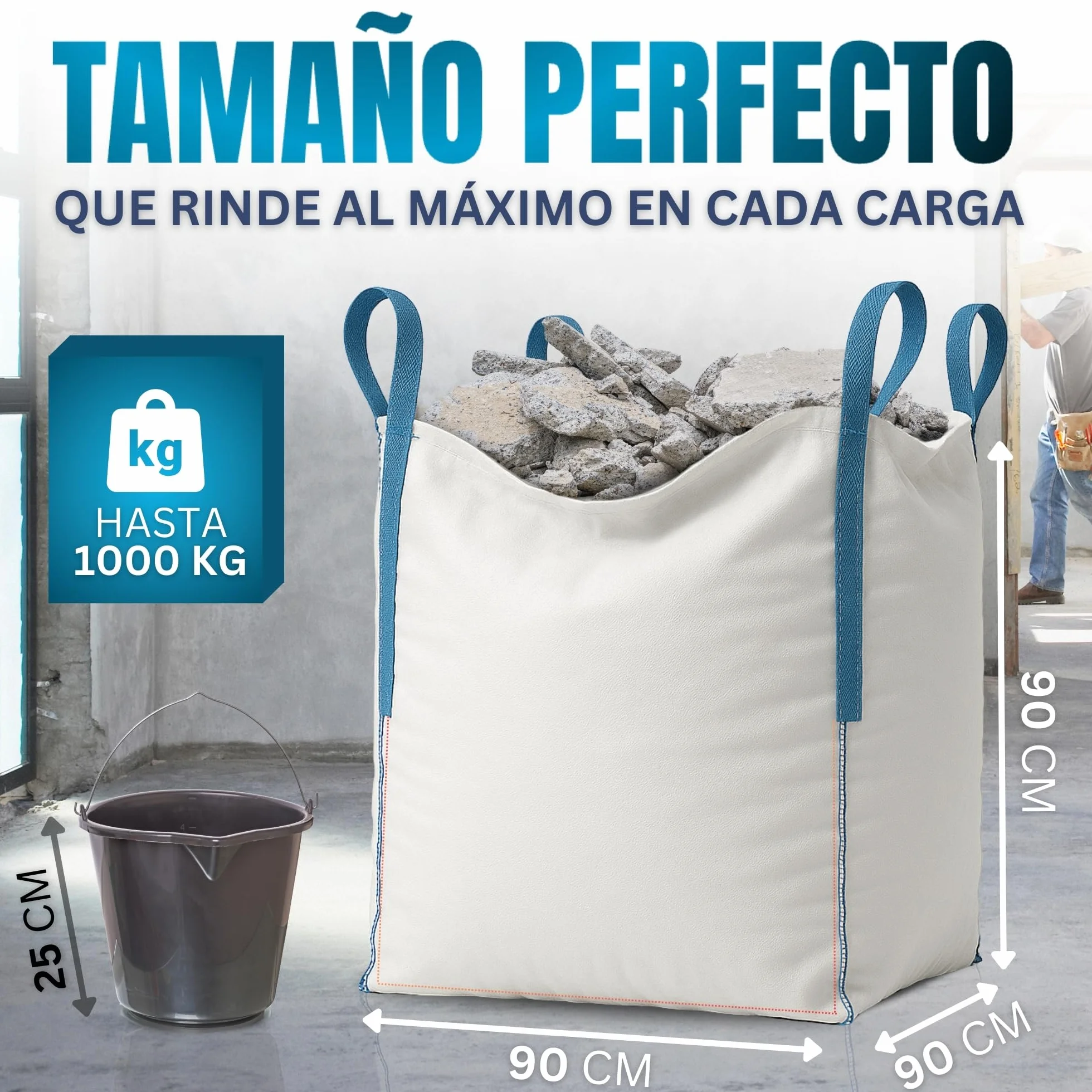 [x4 Sacos] Saco Big Bag 1000kg | Sacos Escombros Obra 80x80x90 cm | Big Bags Resistentes y Reutilizables para Jardín, Arena, Grava, Leña y Sacas 1000kg para Reparto
