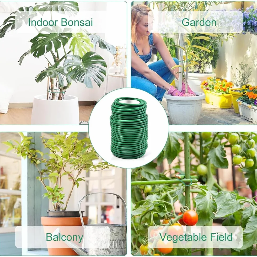 Alambre Plastificado Verde,2 Bobinas Alambre Jardin 3,5mm x 40m,Alambre Para Plantas Lazos,Alambre Para Jardinería Con Cortador,Ldeal Para Atar Rosales Trepadores y Soporte De Plantas En El Jardín