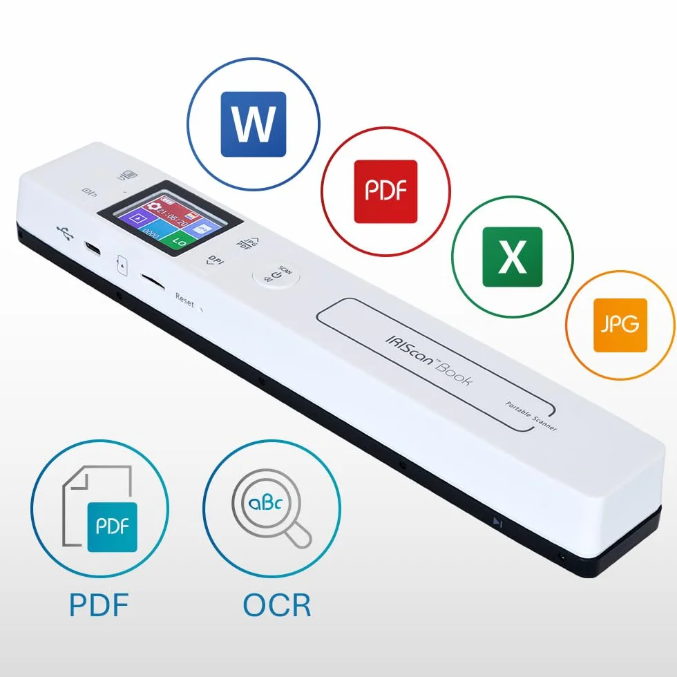IRIScan Book 7 handScanner Escáner de documentos A4 Escaneo Word PDF XLS Tarjeta SD USB Win Mac