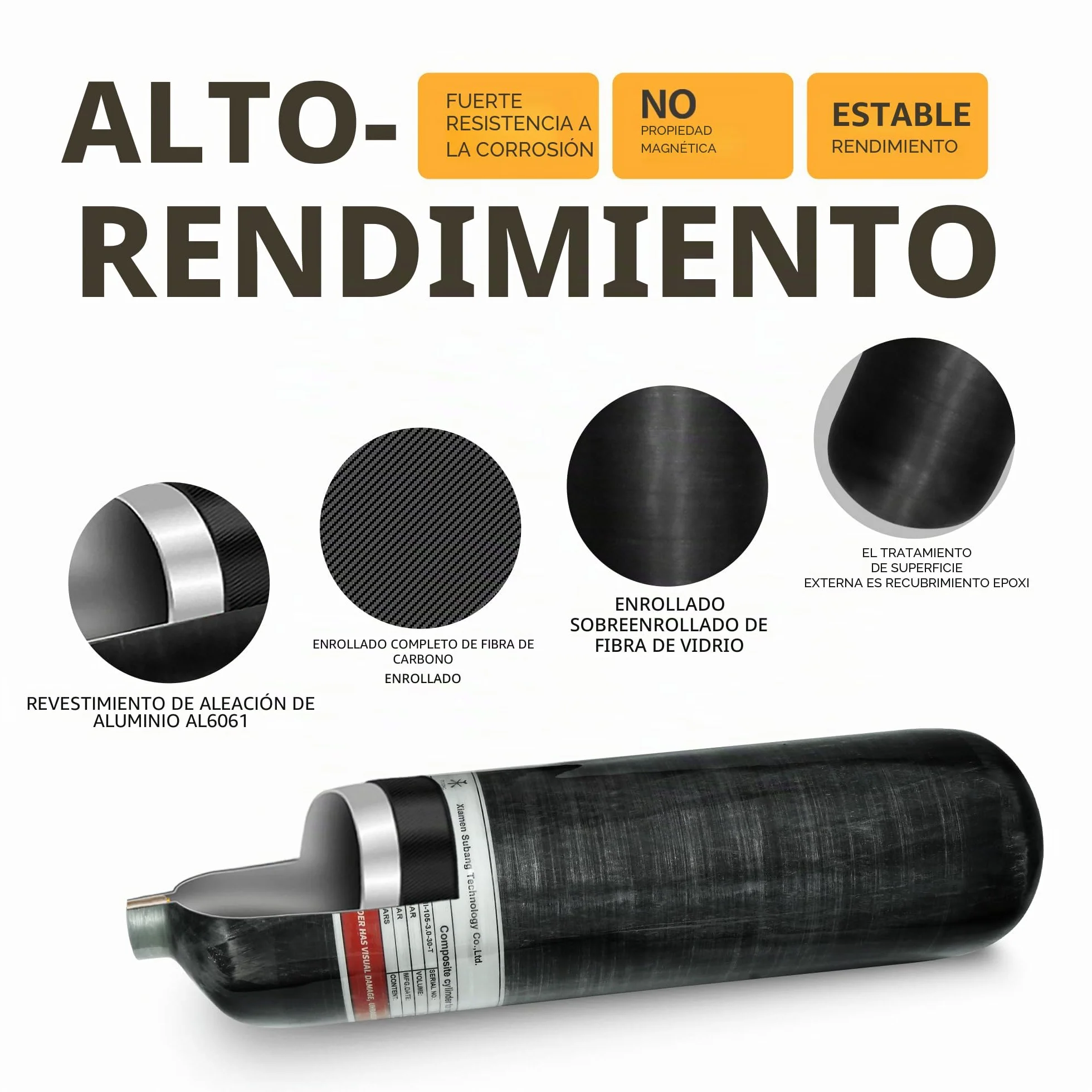TUXING Cilindro de Fibra de Carbono 3 L 183 Pulgadas cúbicas Tanque de Aire Paintball 4500 PSI