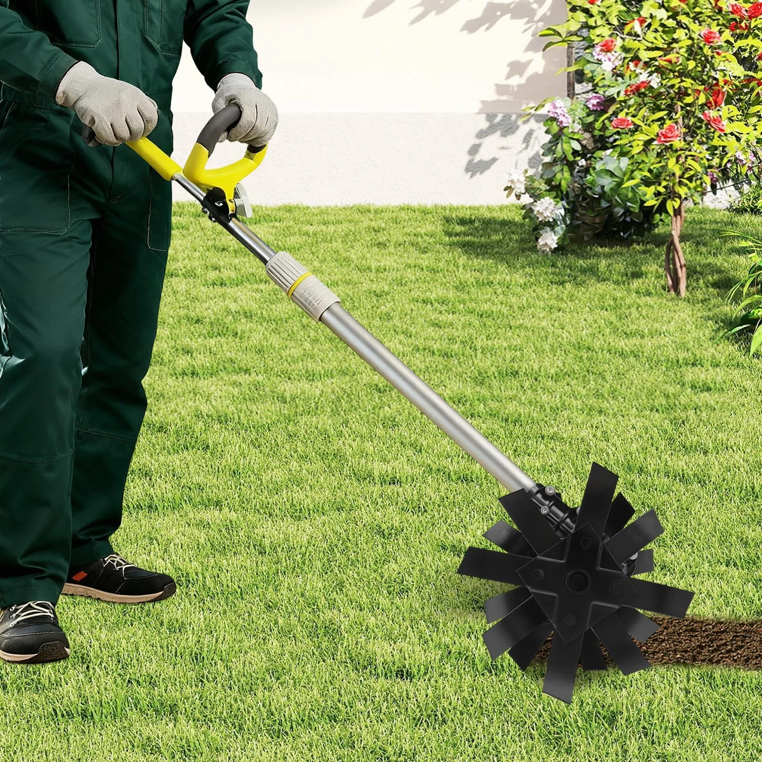 Rueda de fresado con dientes de cultivo, rueda de fresado de alto rendimiento, diámetro de barra de aluminio adecuado de 2,6 cm, para aflojar el suelo en huertos, jardines de té y superficies de