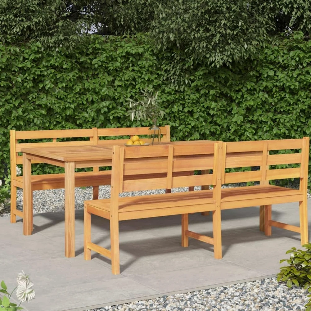 Juego de muebles de jardín de madera de teca maciza de 3 piezas con tablero estable y propiedades repelentes al agua para exteriores