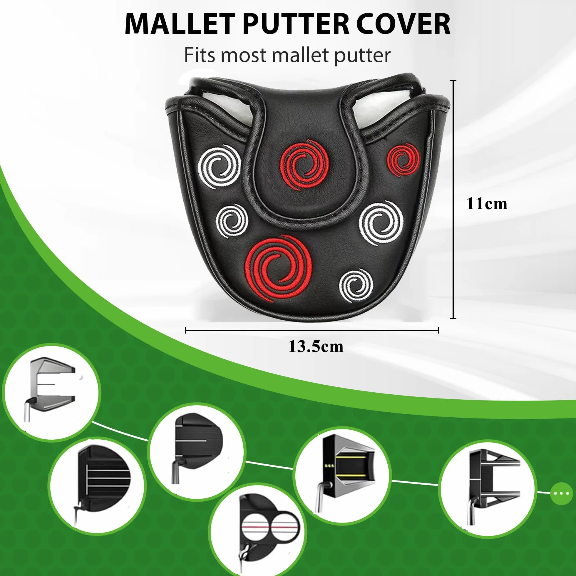 Funda para Cabeza de Putter de Golf Bordado Circular Cierre Magnético Piel Sintética ODY-Ssey