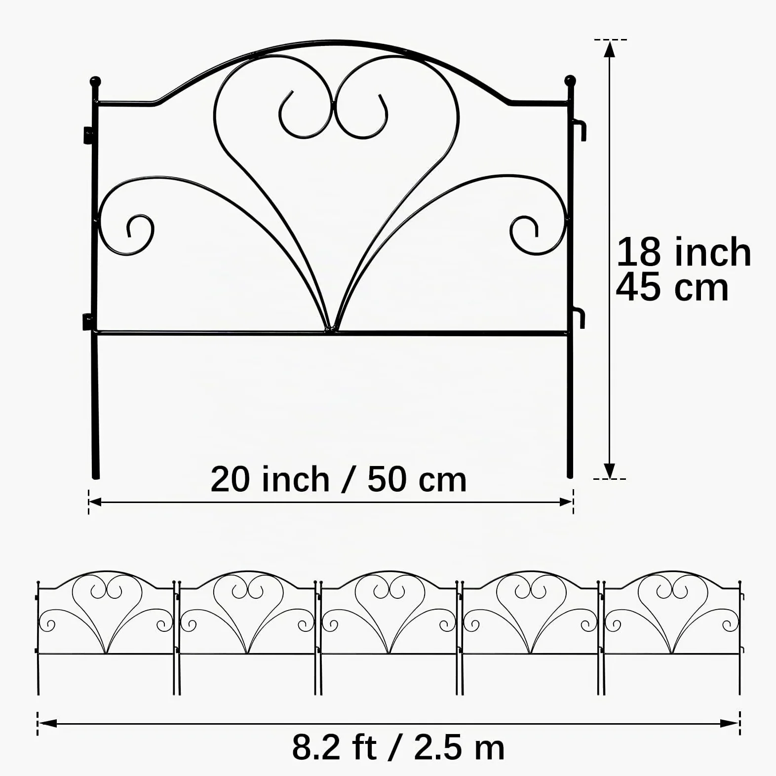 Thealyn de Cerca de jardín decorativa 45 cm de alto x 50 cm de ancho (5 paneles, longitud total de 2,5 m) sin excavación. Cerca de borde de metal resistente a la oxidación para paisajismo | Valla sin excavación, valla de metal inoxidable para patio, paisa