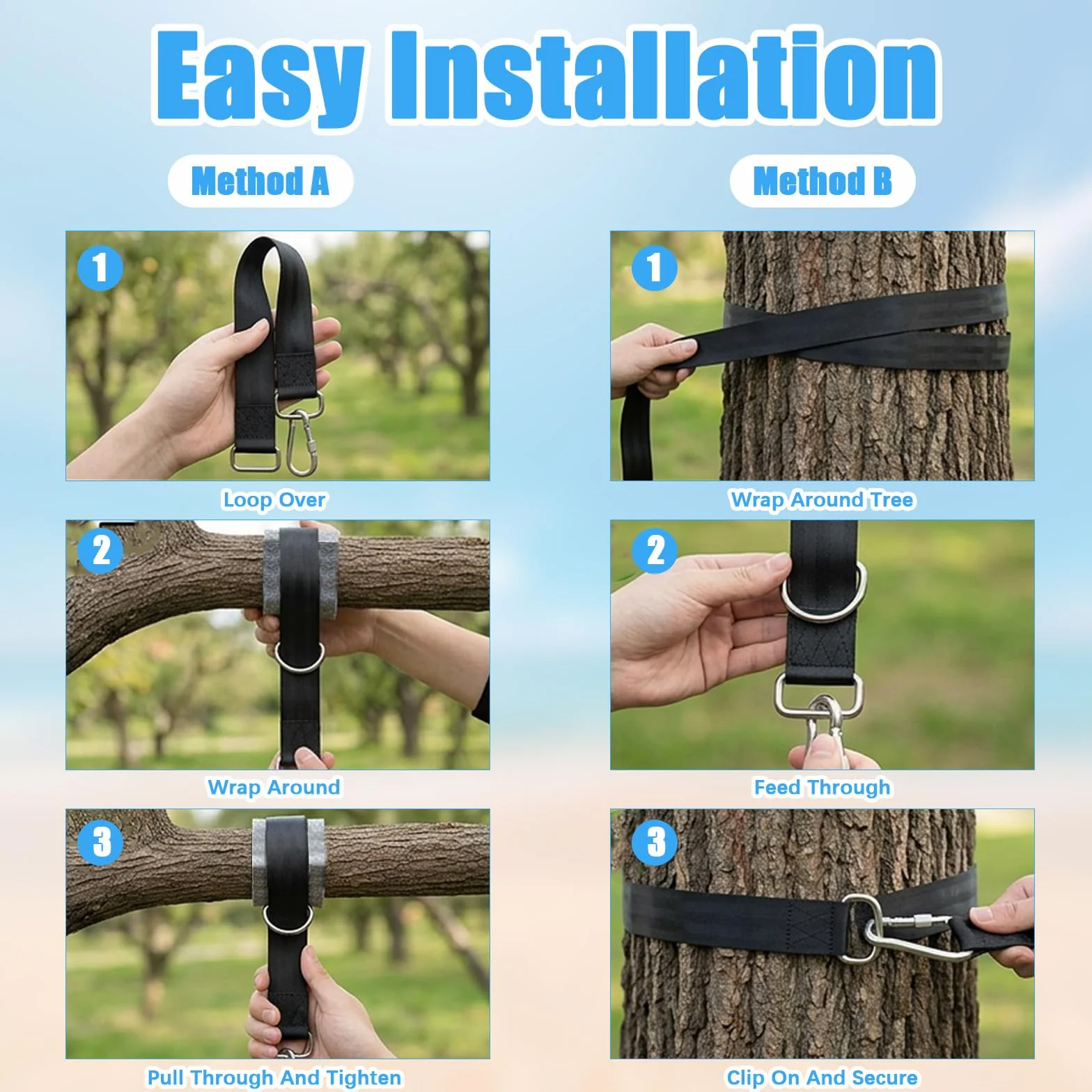 900 kg Correas Hamaca Kit Columpio, Fijación Suspensión 2 x 150 cm con Mosquetones, Anillos en D, Protectores de Árbol y Bolsa para Jardín, Camping, Uso Exterior