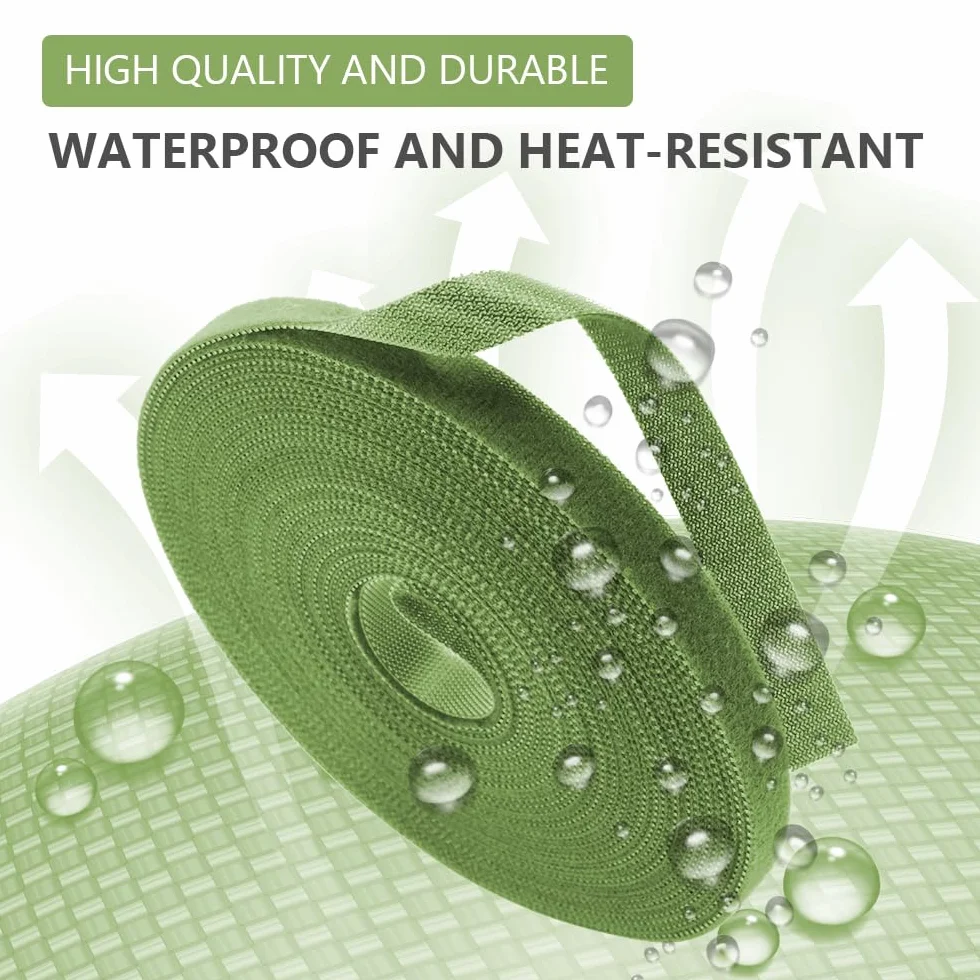Cinta adhesiva para plantas con velcro, 15 m, color verde, resellable, de doble cara, 10 mm, autoadhesiva, para trepar, multiusos, resistente a la intemperie