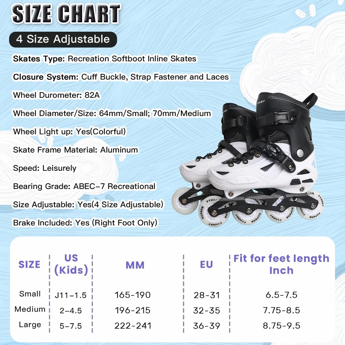 Patines en Línea Ajustables 4 Ruedas para Niños y Adultos, Talla L (EU 36-39)