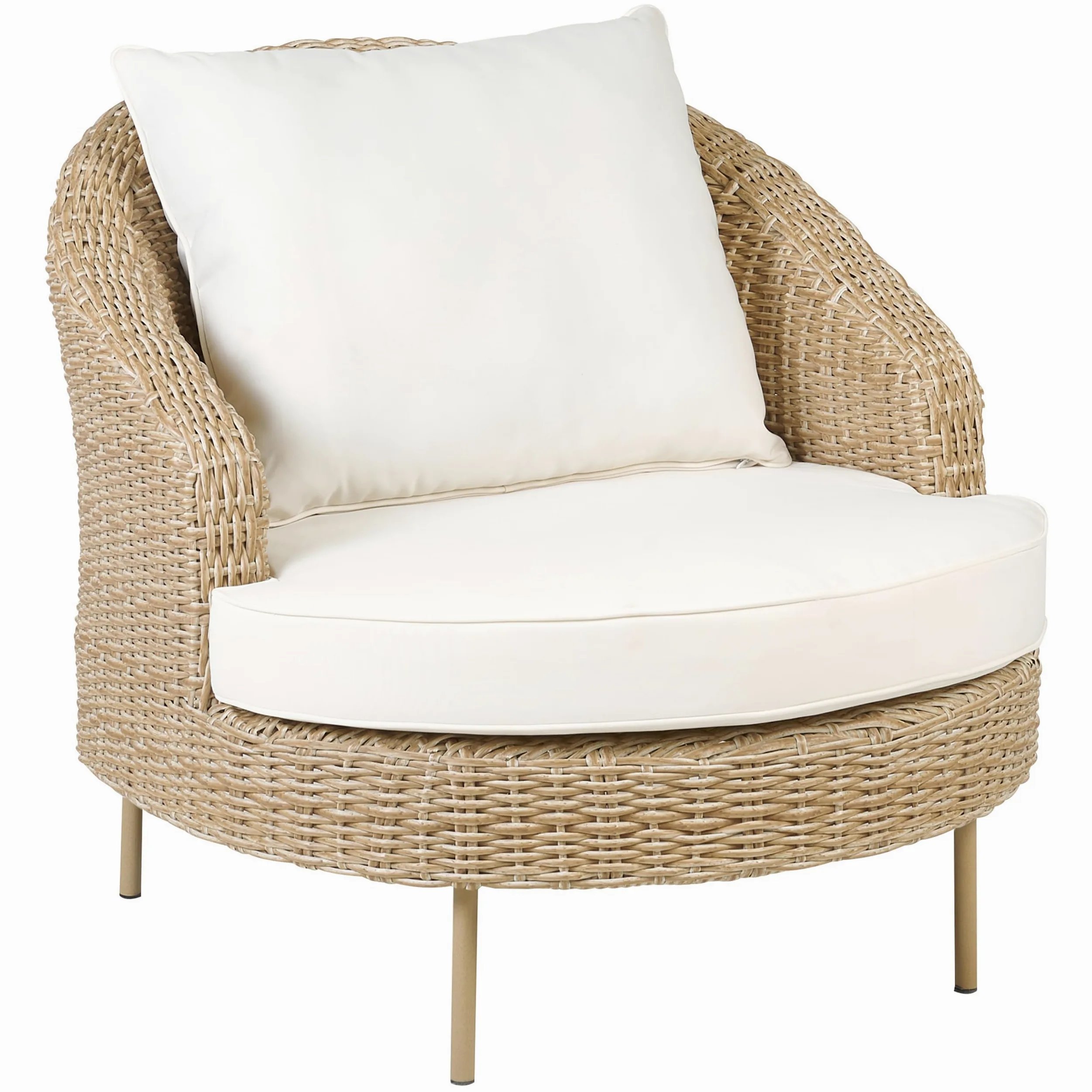 Beliani Silla de Ratán Beige Blanco Natural con Reposapiés Sintético Cojines Arcille