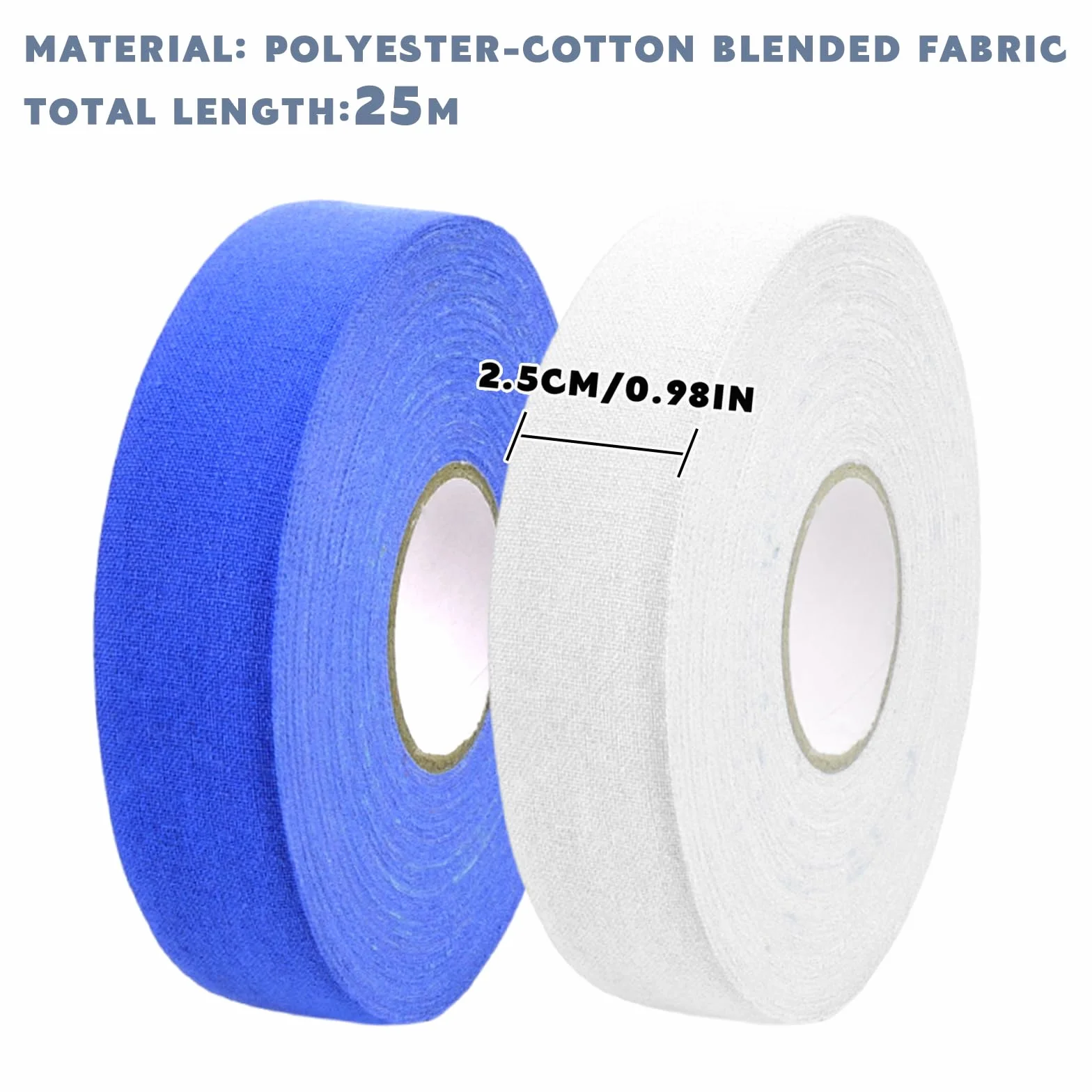 Cinta de Hockey Stick 25m x 25mm Rollo 2 Piezas Blanco Azul