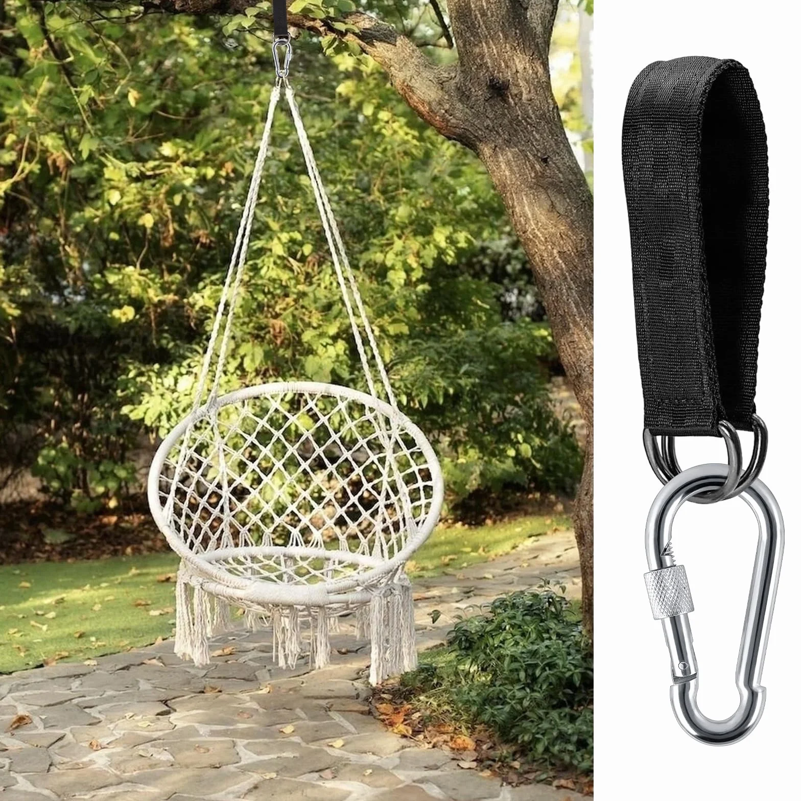 Kit de Correas para Colgar, 2 Piezas Correas de Hamaca con 2 Mosquetón y Anillos en D, Hamaca Correas árbol para Columpios hamacas
