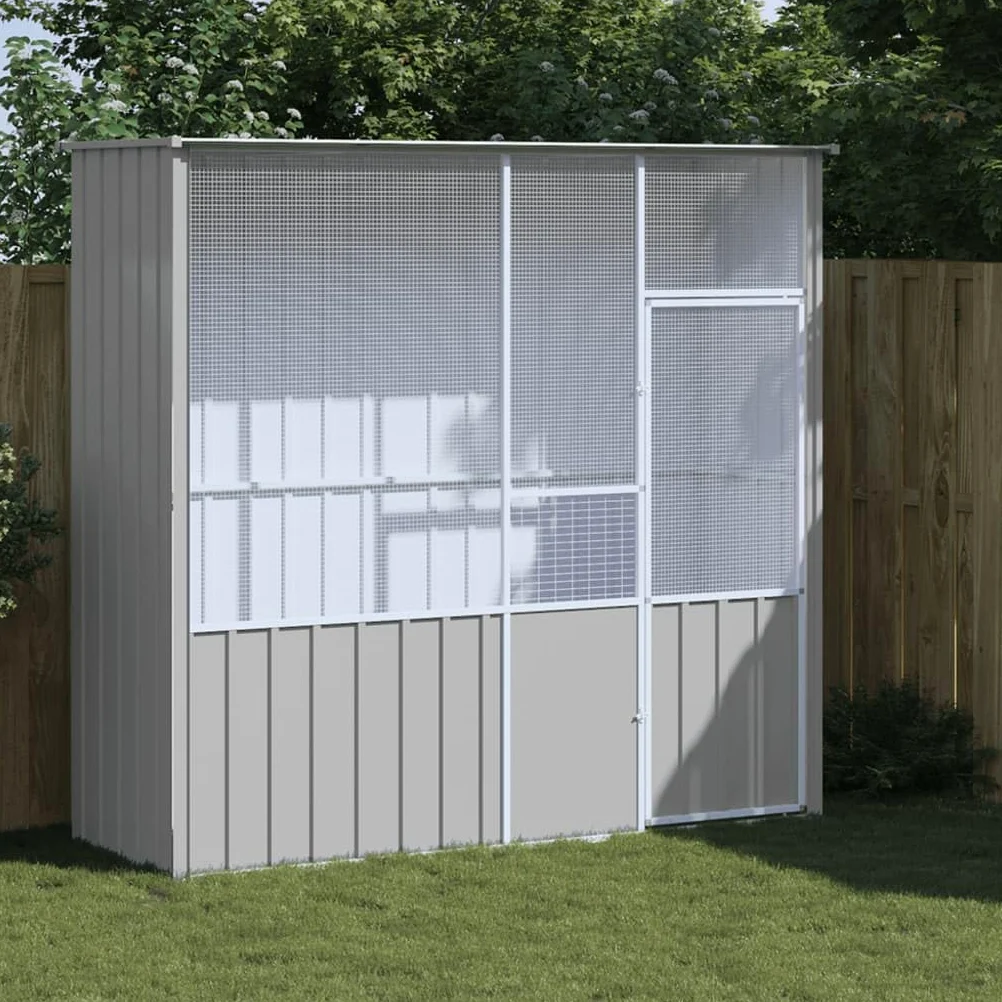 IKAYAA Pajareras Exterior en Jardin, Jaula Grande para Pájaros, Pajarera Metálica de Exterior, Voladera para Pájaros, Voladera de Jardín para Aves Exóticas Gris 215 x 78 x 200 cm