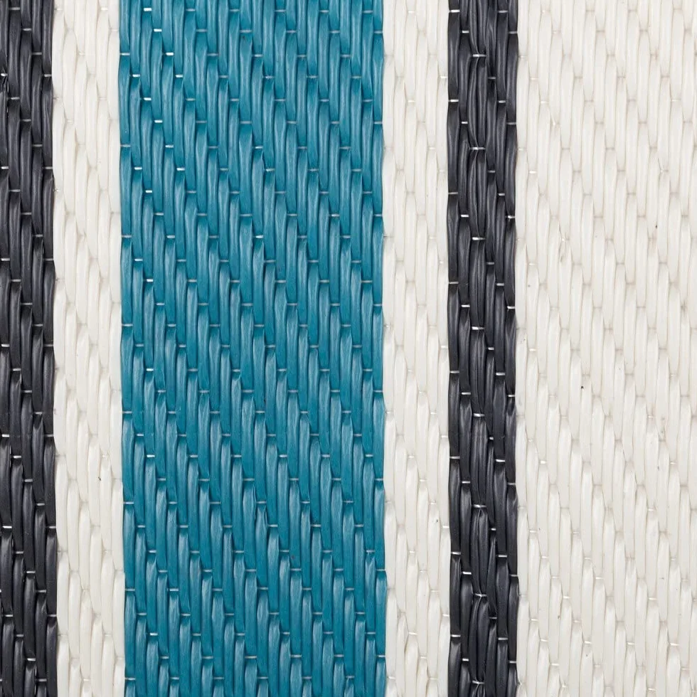 LOLAhome Alfombra jardín Rayas Milos sostenible de Polipropileno Trenzado Azul de 90x150 cm