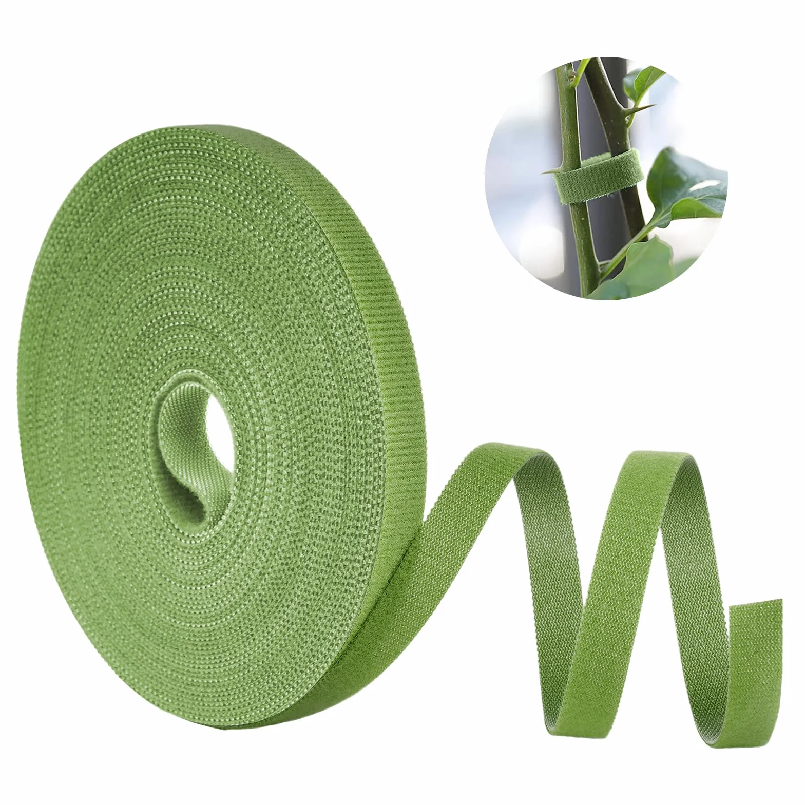 Cinta adhesiva para plantas con velcro, 15 m, color verde, resellable, de doble cara, 10 mm, autoadhesiva, para trepar, multiusos, resistente a la intemperie