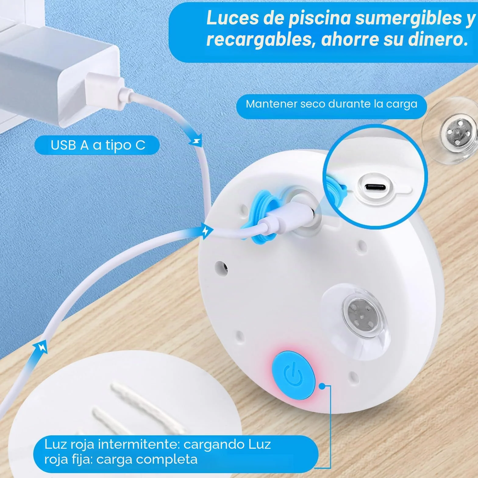 TEPENAR Luces sumergibles recargables para piscina, luces subacuáticas impermeables de 3.7 pulgadas, carga USB-C, funciona con pilas, control remoto, 16 luces de bañera de hidromasaje que cambian de