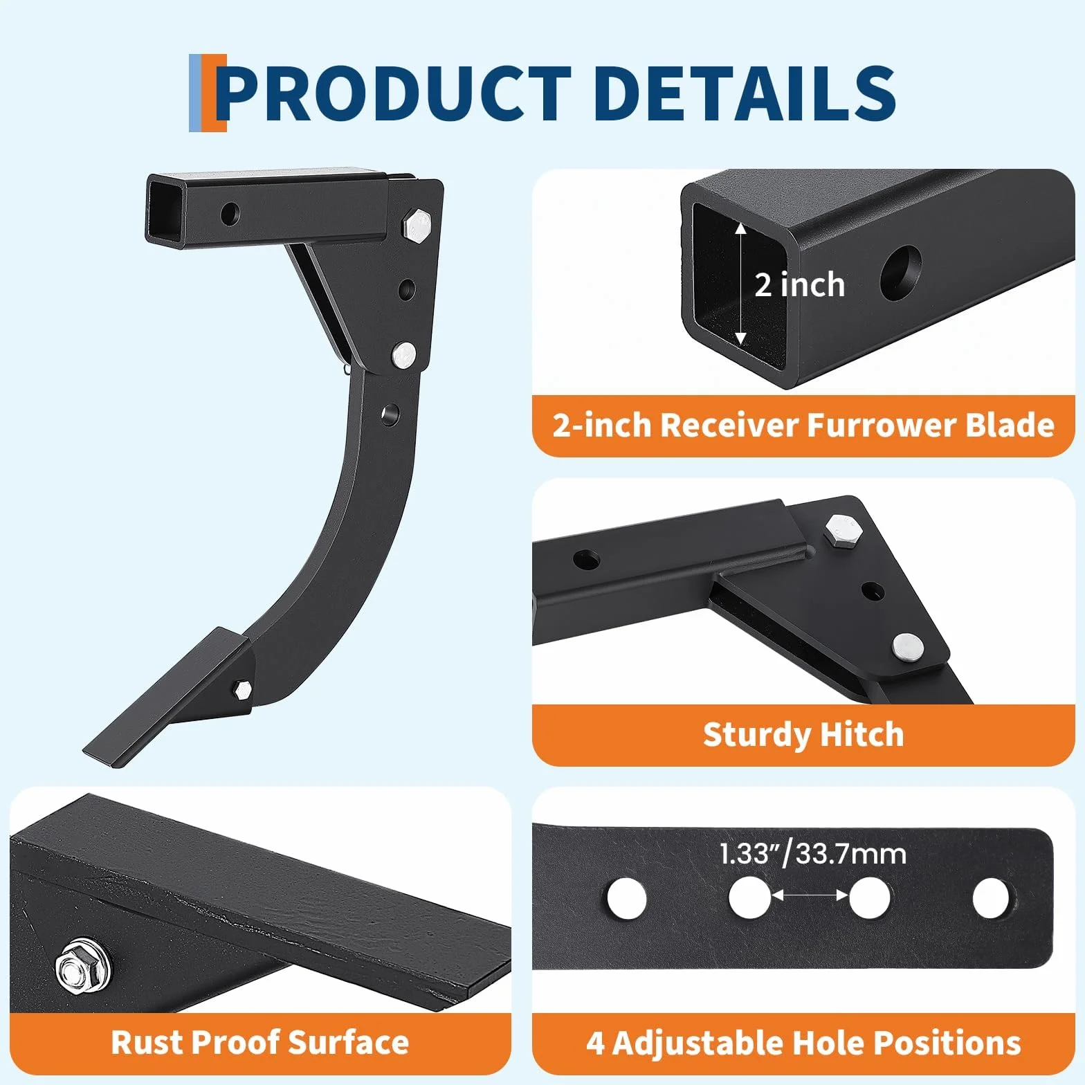 Garvee Arado Subsolador Escarificador de Acero al Carbono con Cuchilla de Repuesto, Zanjadora de Profundidad Ajustable para Receptor de Enganche de 5 cm, Ideal para Tractores Agrícolas, Negro