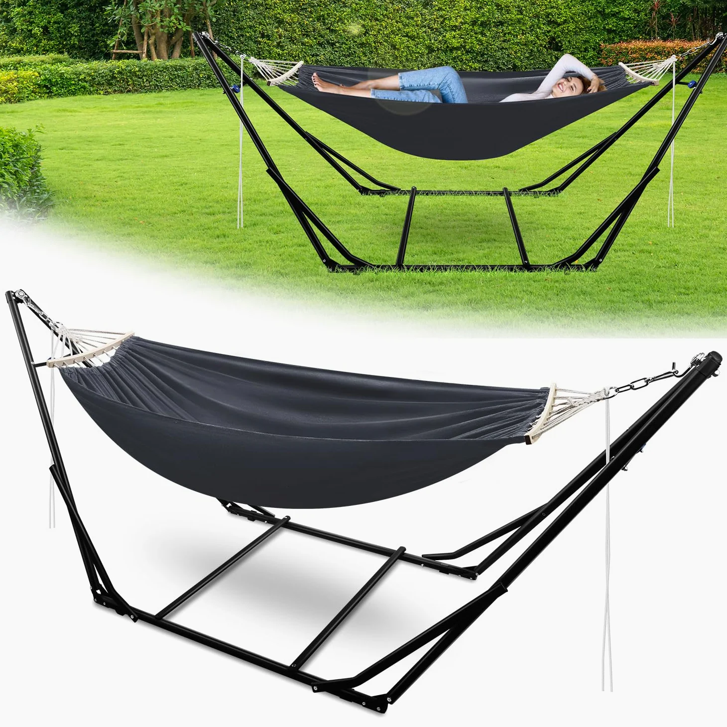 hamaca con estructura plegable y de metal, hasta 150 kg, silla colgante para camping y jardín, con bolsa de transporte
