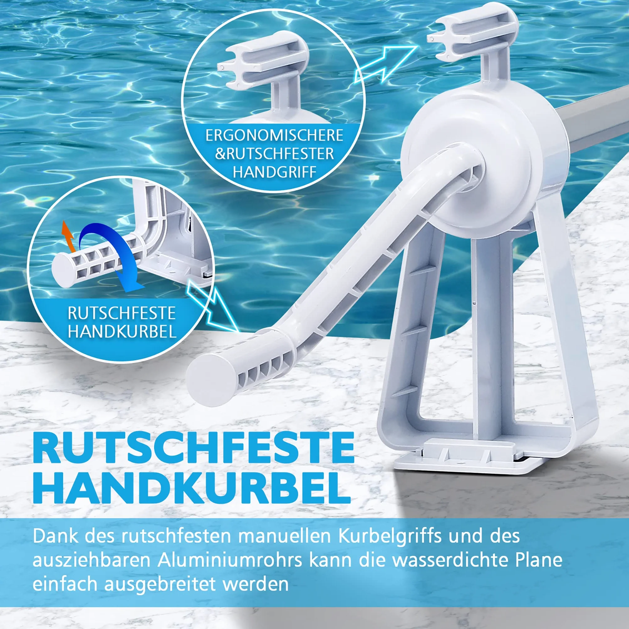 NAIZY Sistema de Enrollado para Piscina 1,05 m - 6,15 m Enrollador de Piscina Dispositivo Enrollable móvil Que Incluye 8 Clips Enrollable de Piscina para Lona y Cubierta de Piscina, Tipo B
