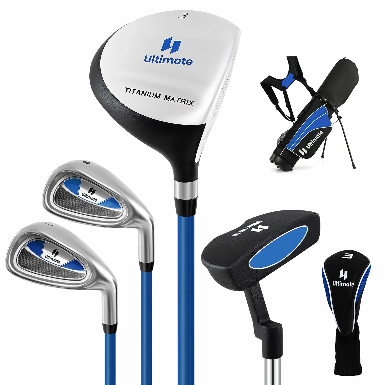COSTWAY Set de Palos de Golf para Niños 8-13 Años, Incluye Madera 3, Hierros 7 y 9, Putter, Bolsa
