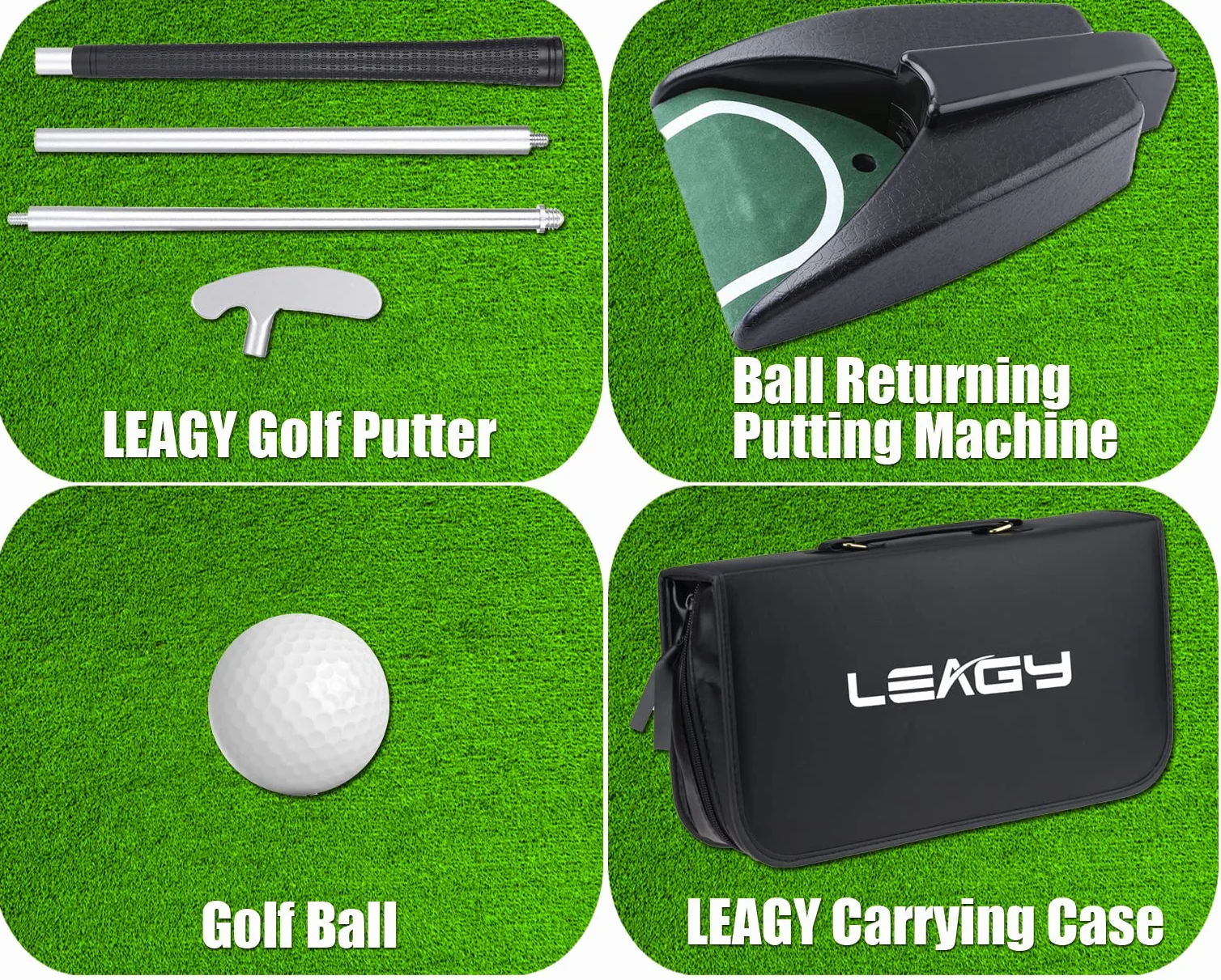 LEAGY Putter Portátil de Golf de Práctica de Viaje con Sistema de Retorno de Bola, Set de Putter con Estuche
