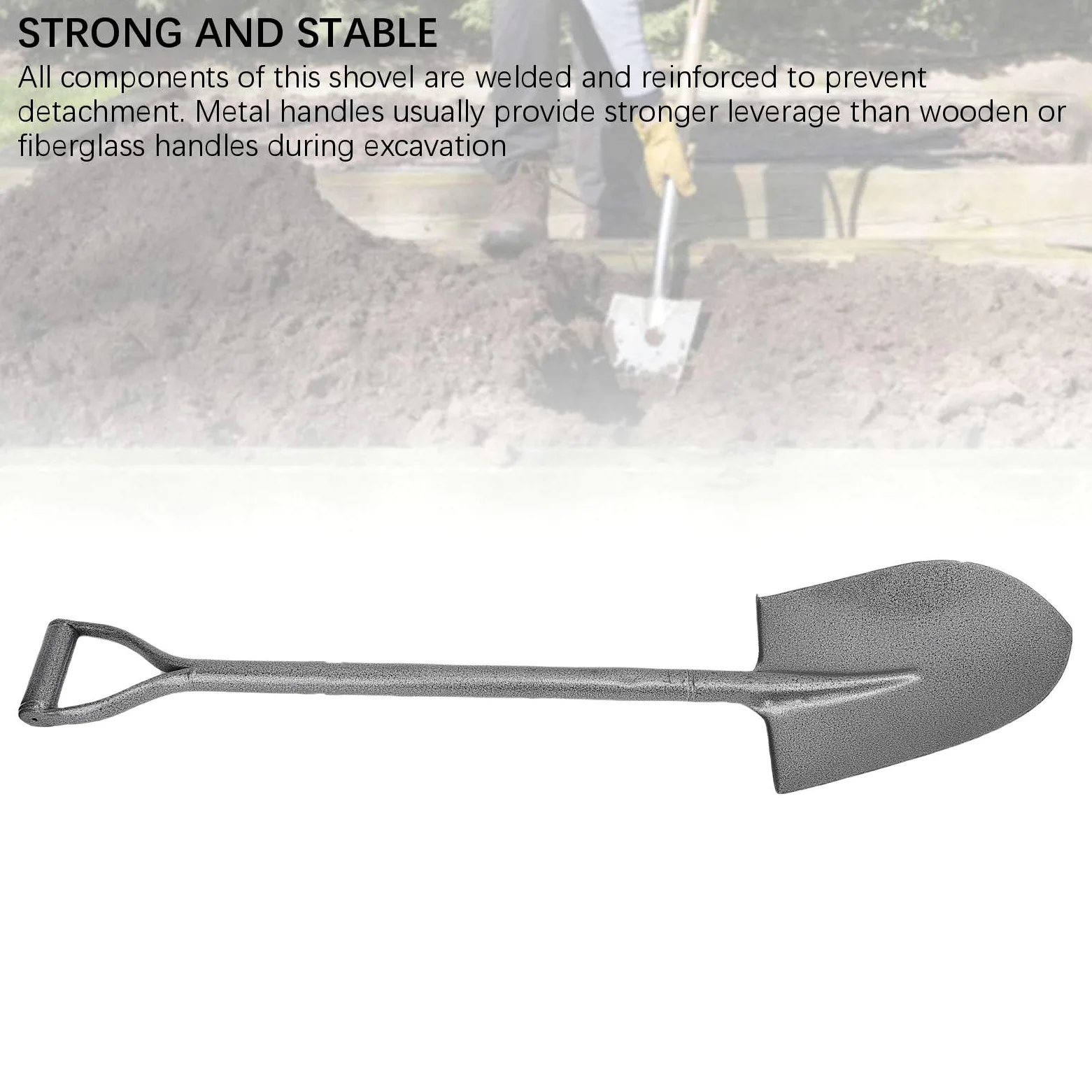 Eujgoov Pala Pequeña para Cavar Pala de Jardinería Totalmente Metálica Acero MN Hoja de Punta de 100 Cm en D Pedal Paso para Plantar Jardín Camping Playa Eliminación de Nieve