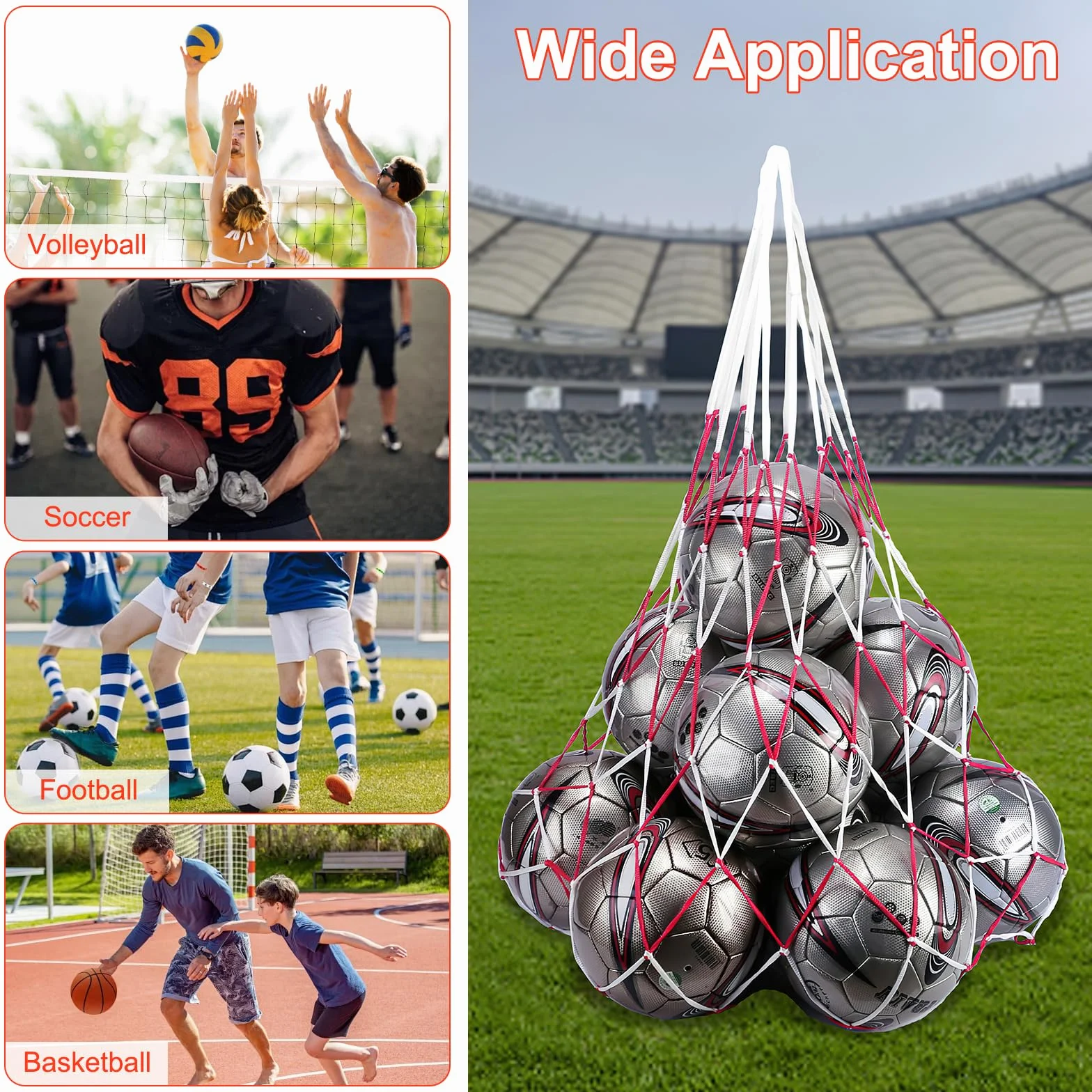 Red para pelotas extragrande para fútbol, baloncesto, balonmano y voleibol con correa para el hombro