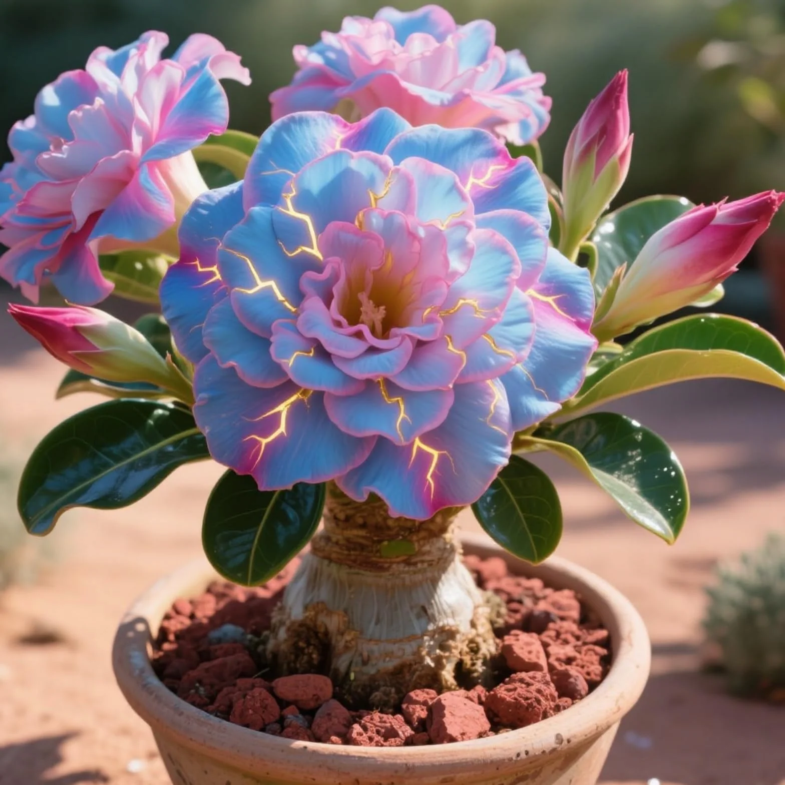 La rosa del desierto florece fácilmente durante toda la temporada sin necesidad de mantenimiento-1tubérculos-C